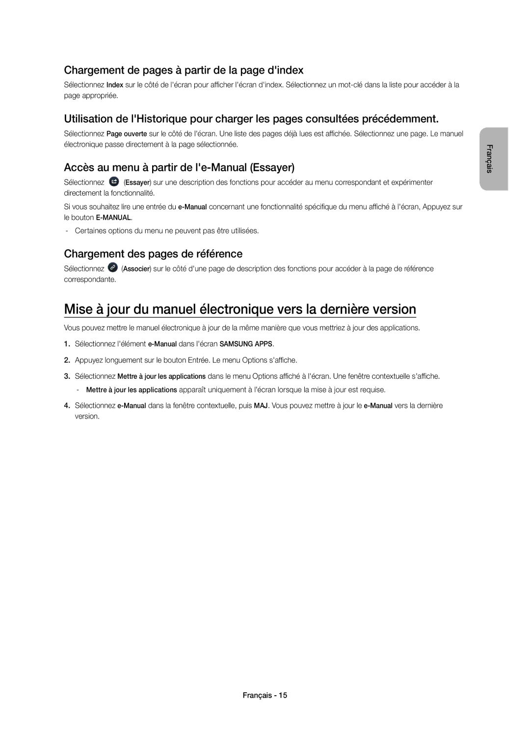 Samsung UE58H5203AWXXH Mise à jour du manuel électronique vers la dernière version, Chargement des pages de référence 