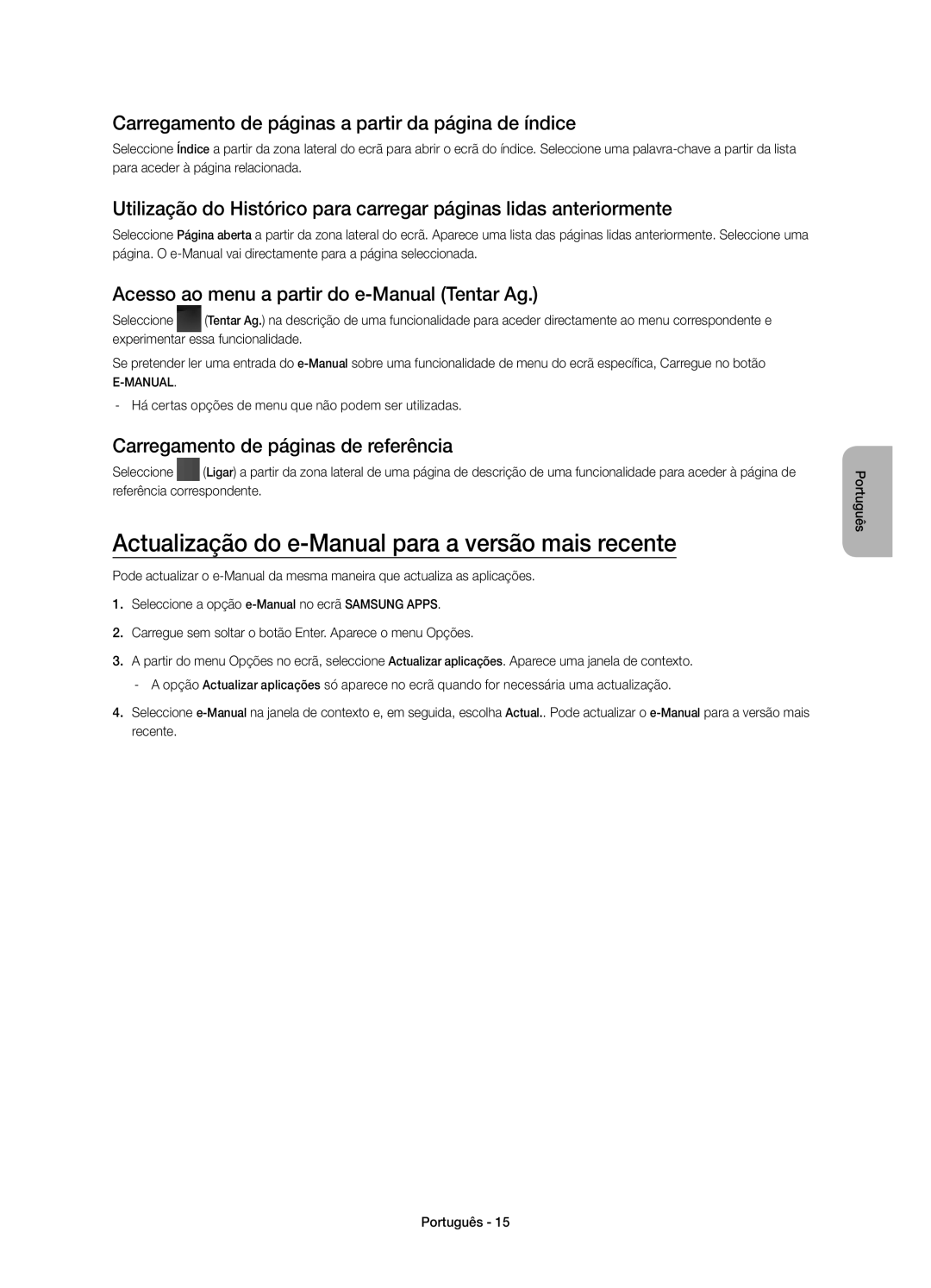 Samsung UE58H5203AWXXH Actualização do e-Manual para a versão mais recente, Acesso ao menu a partir do e-Manual Tentar Ag 