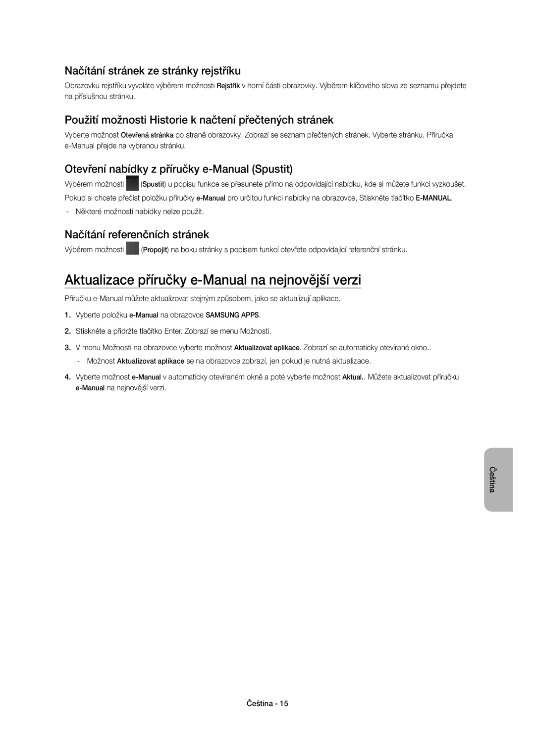 Samsung UE58H5203AWXXN manual Aktualizace příručky e-Manual na nejnovější verzi, Načítání stránek ze stránky rejstříku 