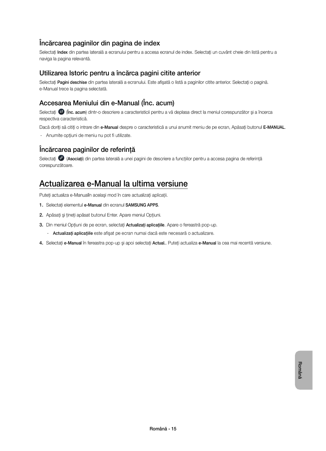 Samsung UE58H5203AWXXN, UE58H5203AWXZF Actualizarea e-Manual la ultima versiune, Încărcarea paginilor din pagina de index 