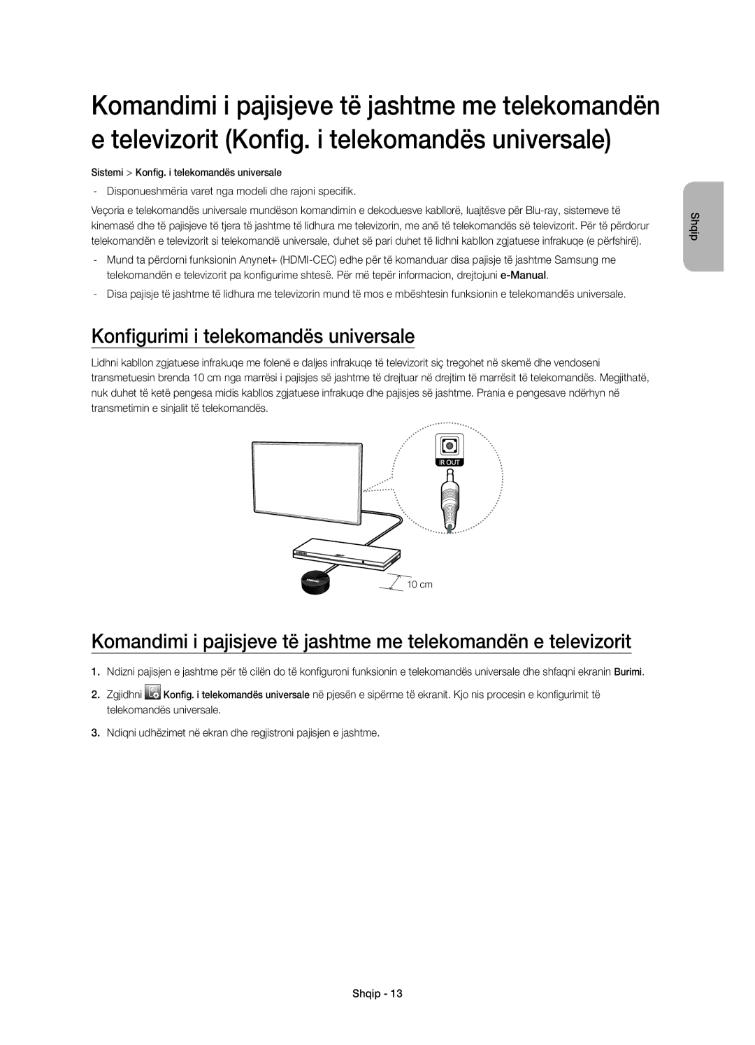 Samsung UE58H5203AWXXC manual Konfigurimi i telekomandës universale, Disponueshmëria varet nga modeli dhe rajoni specifik 