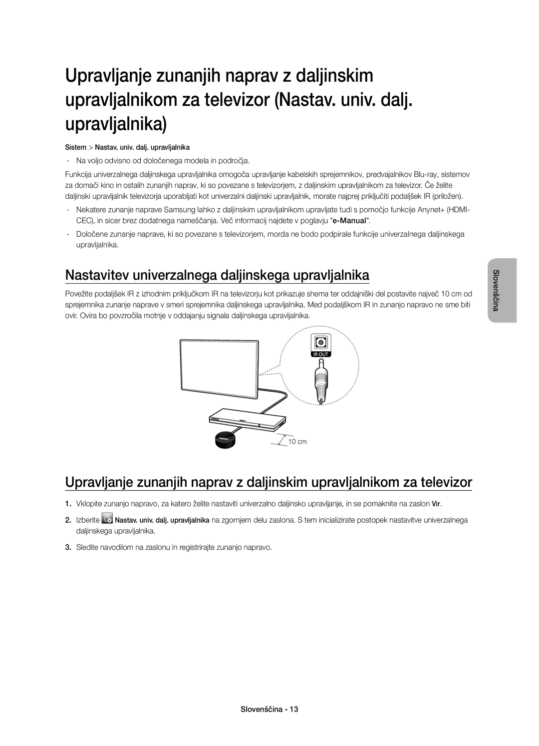 Samsung UE58H5203AWXXC, UE58H5203AWXZF, UE58H5203AWXXH, UE58H5203AWXXN Nastavitev univerzalnega daljinskega upravljalnika 