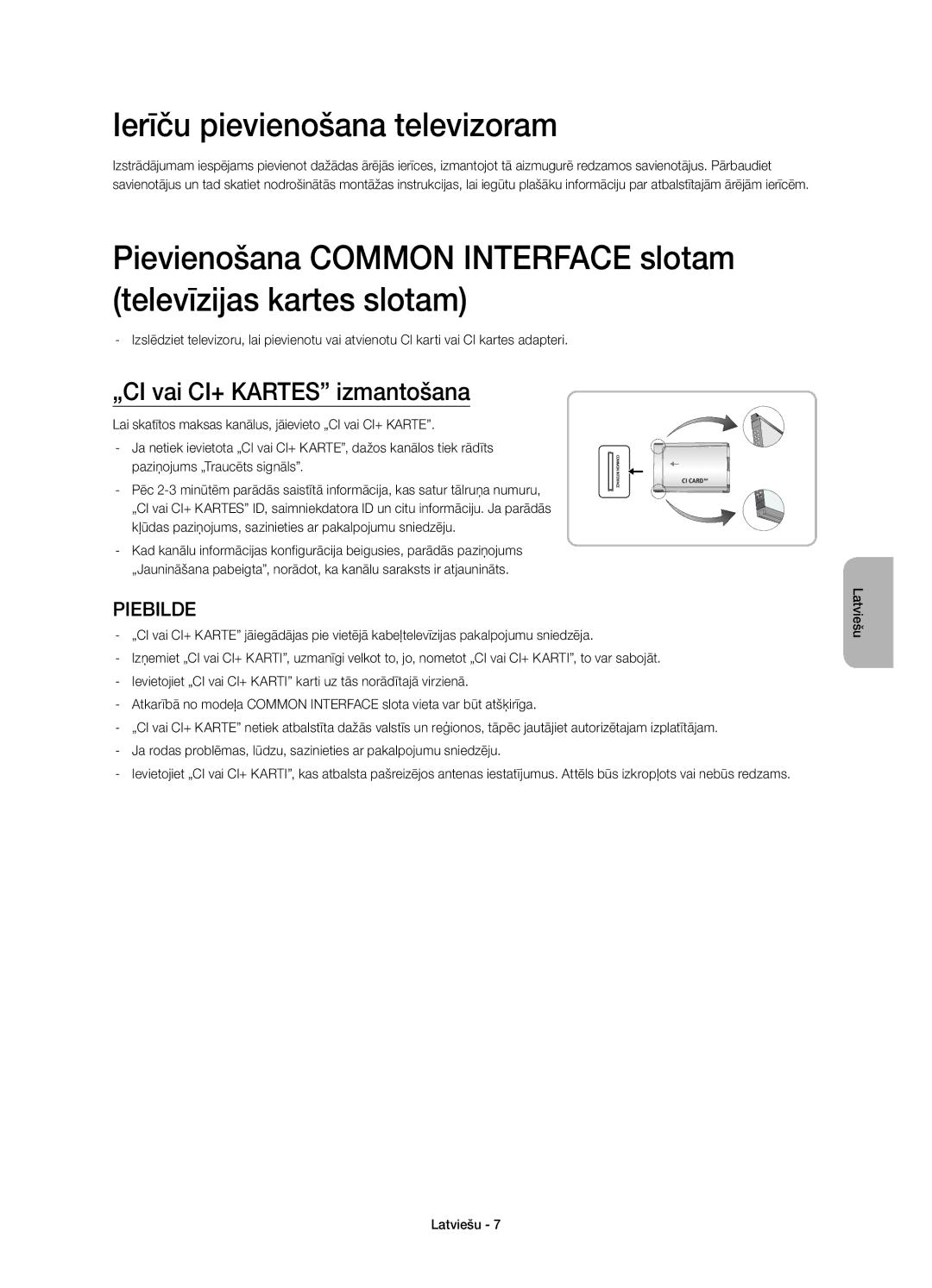 Samsung UE58H5203AWXXN, UE58H5203AWXZF, UE58H5203AWXXC manual Ierīču pievienošana televizoram, „CI vai CI+ Kartes izmantošana 