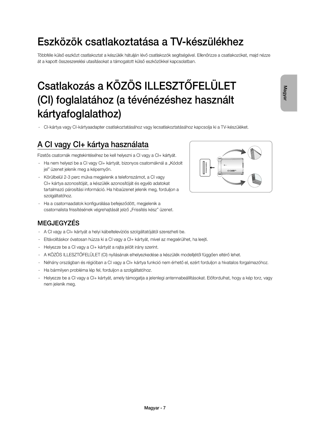 Samsung UE58H5203AWXXN, UE58H5203AWXZF manual Eszközök csatlakoztatása a TV-készülékhez, CI vagy CI+ kártya használata 