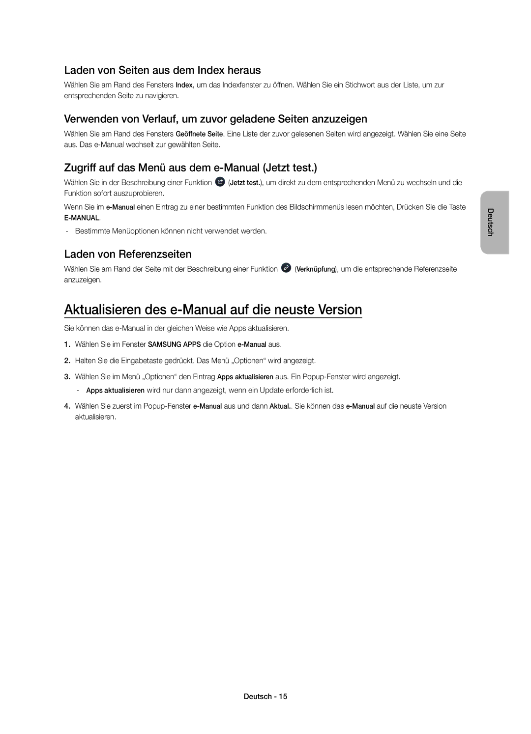 Samsung UE58H5203AWXZF manual Aktualisieren des e-Manual auf die neuste Version, Laden von Seiten aus dem Index heraus 