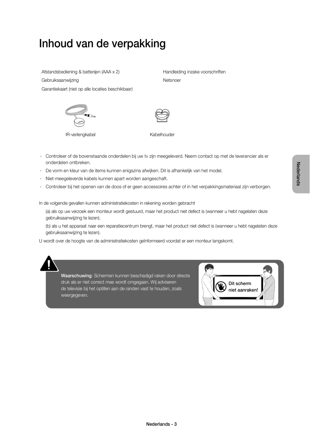 Samsung UE58H5203AWXZF manual Inhoud van de verpakking 