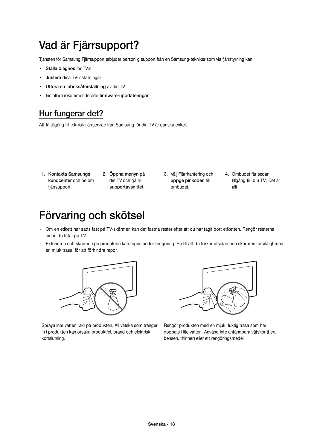 Samsung UE58H5204AKXXE manual Vad är Fjärrsupport?, Förvaring och skötsel, Hur fungerar det? 