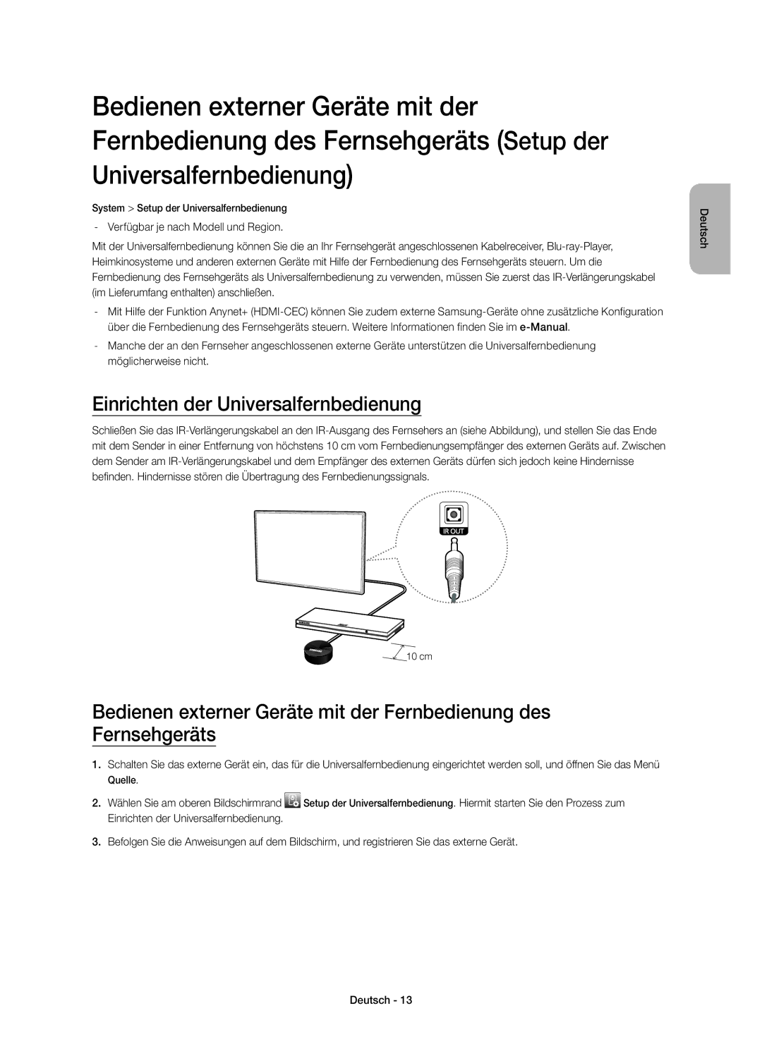 Samsung UE58H5273SSXZG manual Einrichten der Universalfernbedienung 