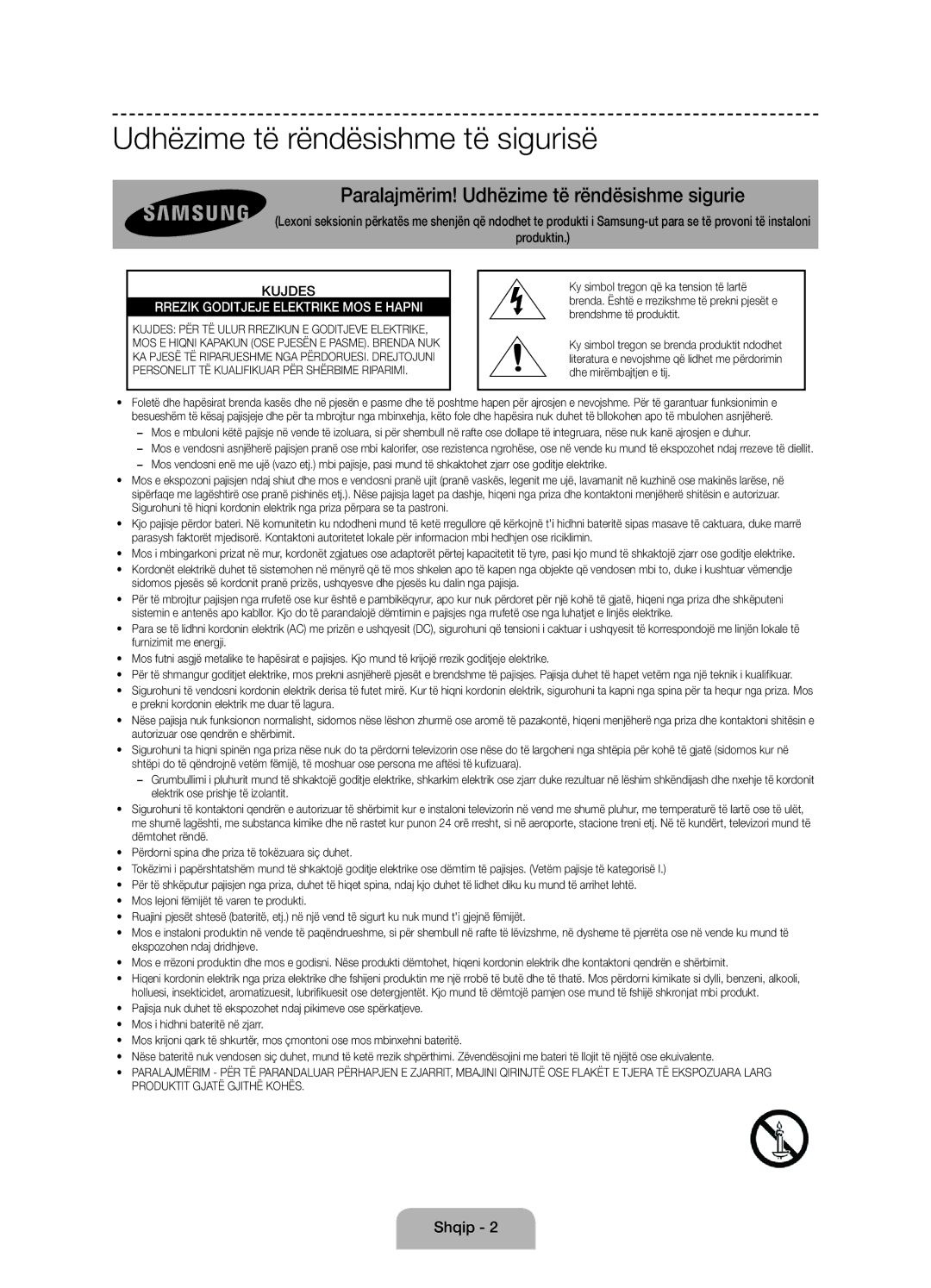 Samsung UE58J5000AWXXH, UE58J5000AWXZF, UE58J5002AKXXH manual Udhëzime të rëndësishme të sigurisë, Shqip 