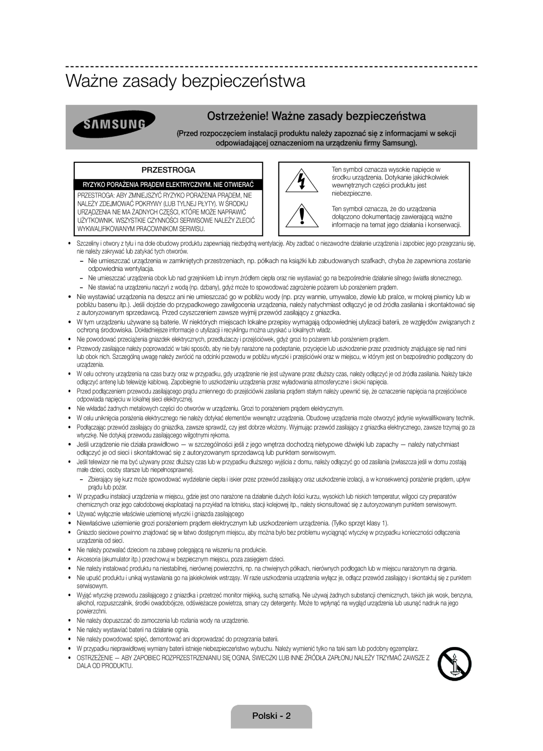 Samsung UE58J5000AWXXH, UE58J5000AWXZF, UE58J5002AKXXH manual Ważne zasady bezpieczeństwa, Polski 