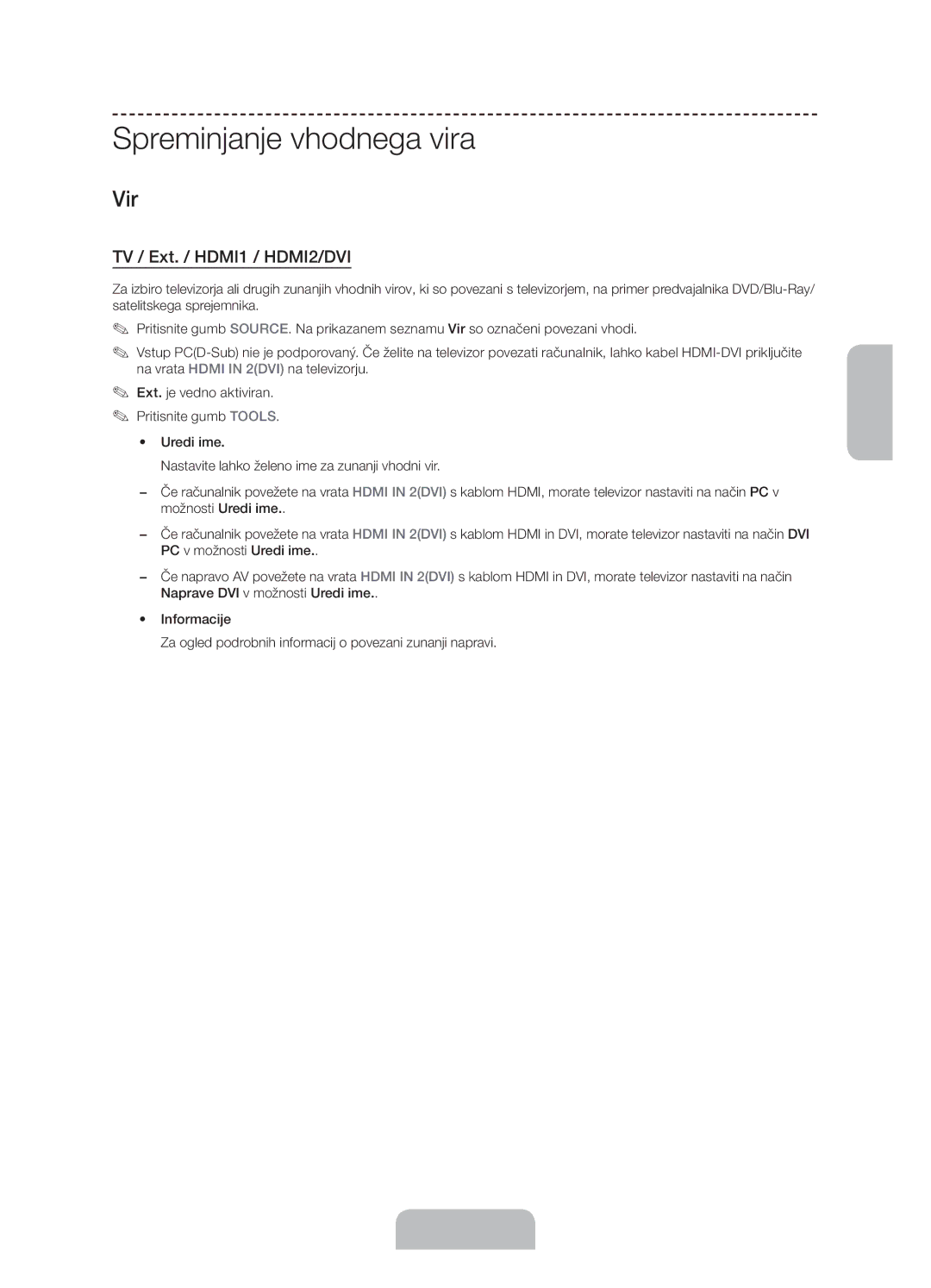 Samsung UE58J5000AWXXH, UE58J5000AWXZF, UE58J5002AKXXH manual Spreminjanje vhodnega vira, Vir 