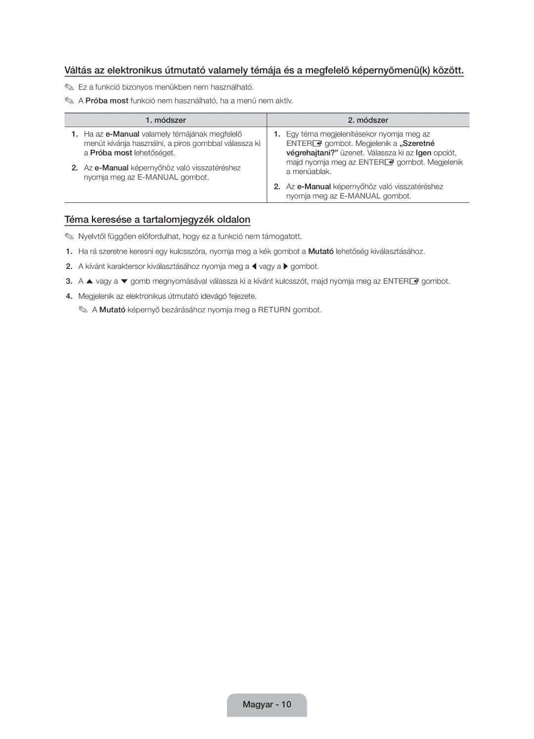 Samsung UE58J5000AWXZF, UE58J5000AWXXH manual Téma keresése a tartalomjegyzék oldalon, Entere gombot. Megjelenik a „Szeretné 