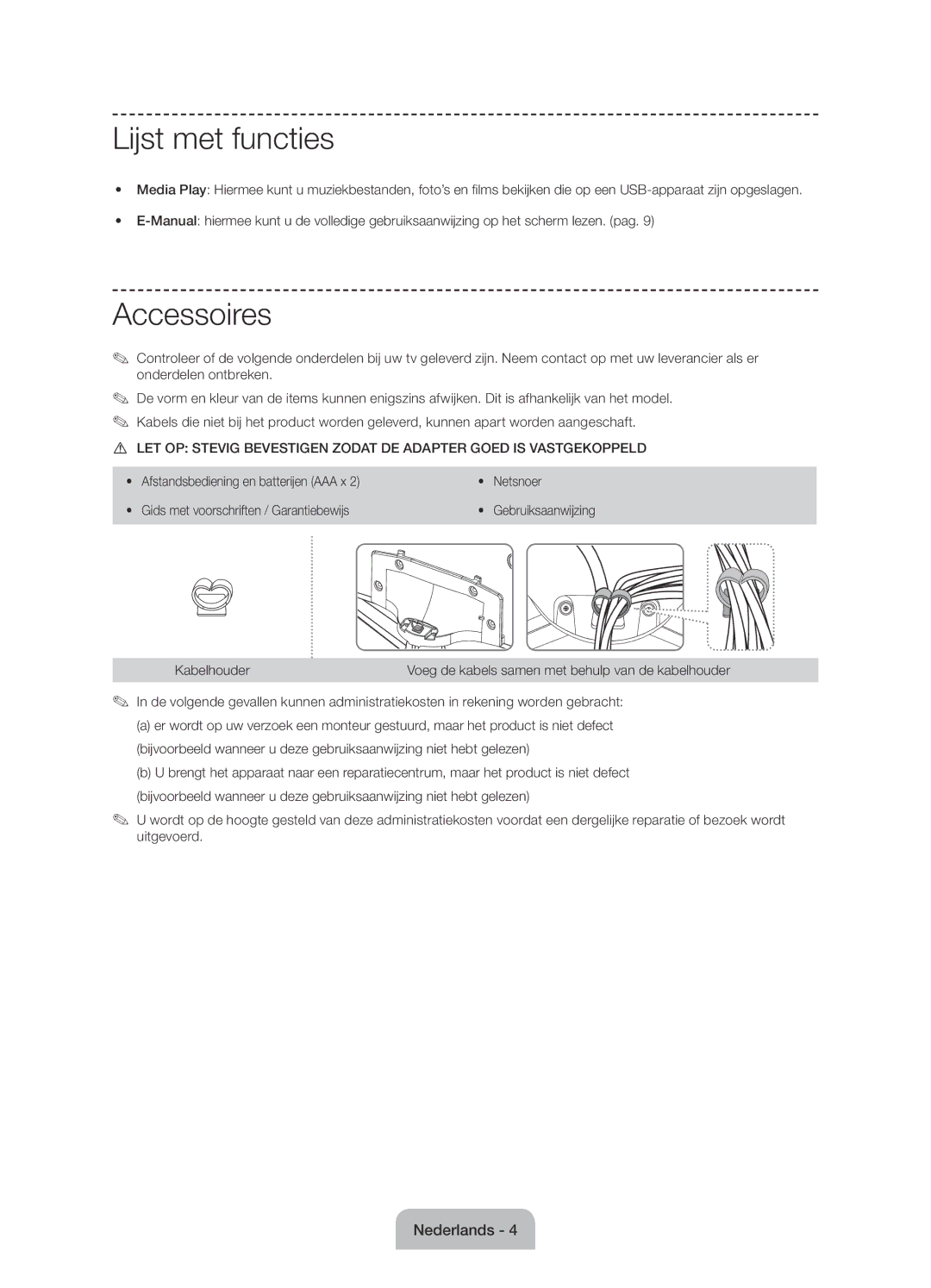 Samsung UE58J5000AWXZF manual Lijst met functies, Gebruiksaanwijzing 