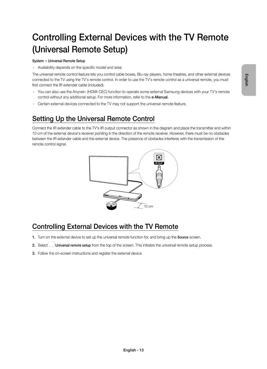 Samsung UE58J5200AKXRU manual Setting Up the Universal Remote Control, Controlling External Devices with the TV Remote 