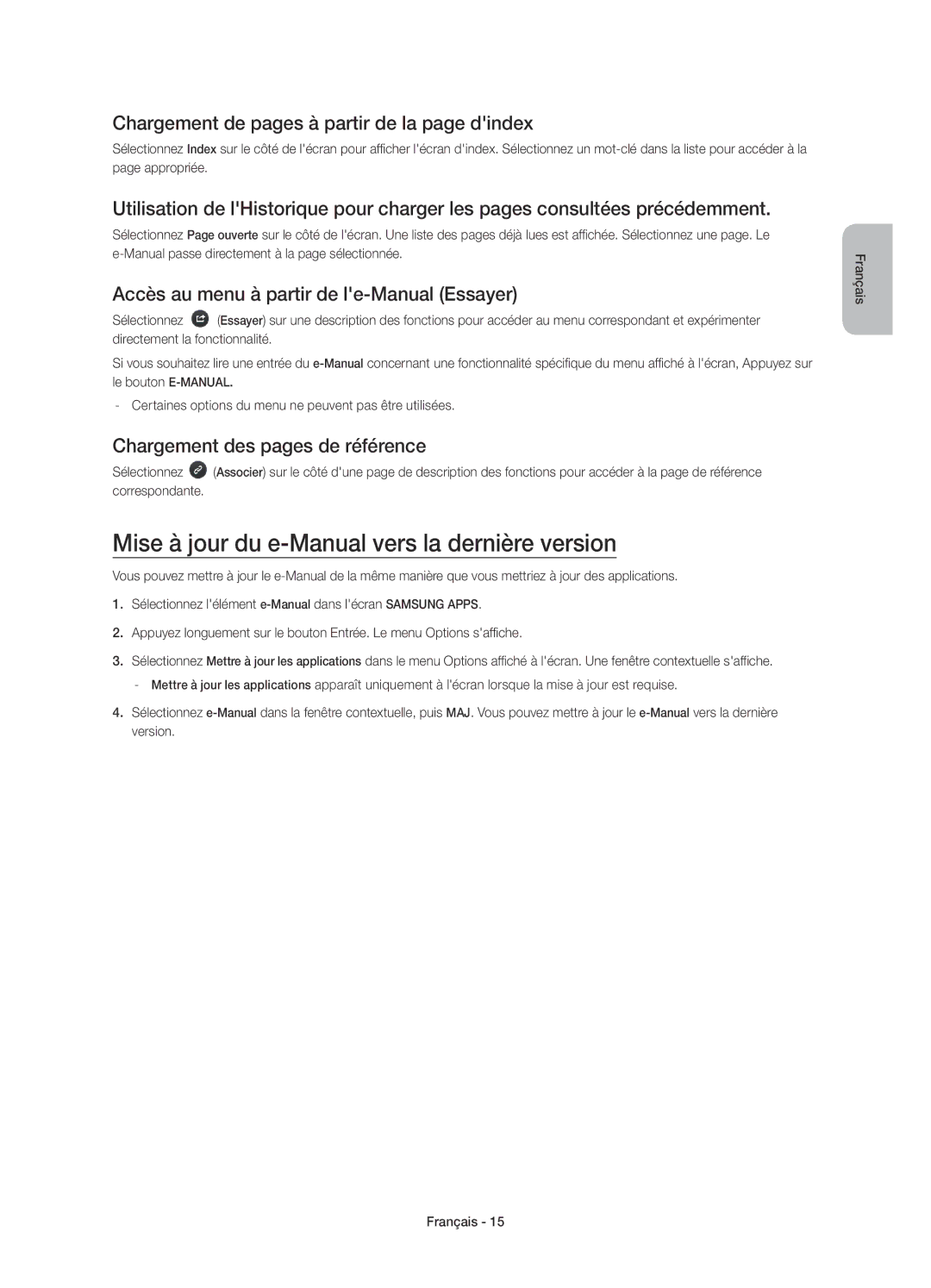 Samsung UE58J5200AWXXN Mise à jour du e-Manual vers la dernière version, Chargement de pages à partir de la page dindex 