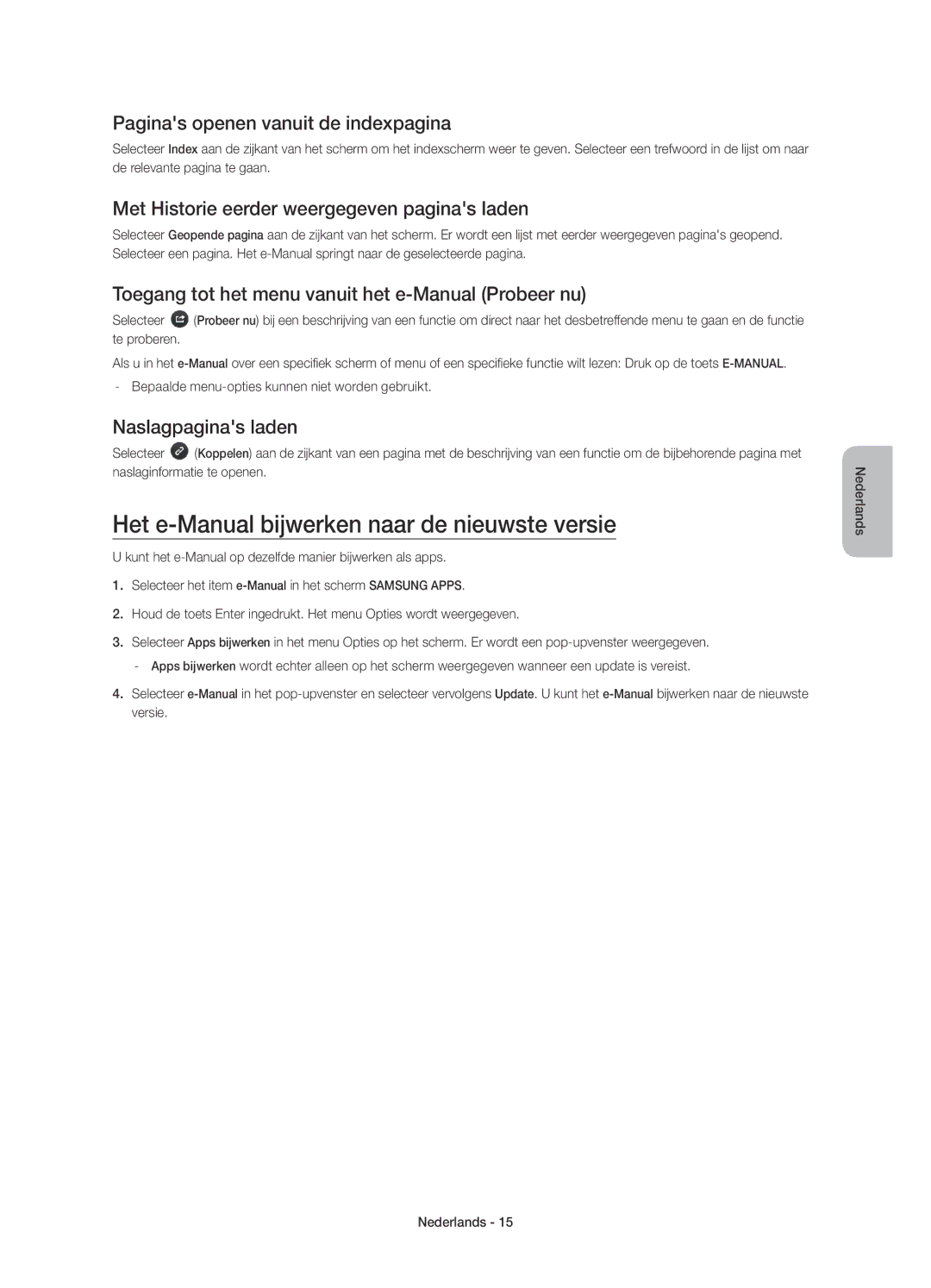 Samsung UE58J5200AWXXN manual Het e-Manual bijwerken naar de nieuwste versie, Paginas openen vanuit de indexpagina 