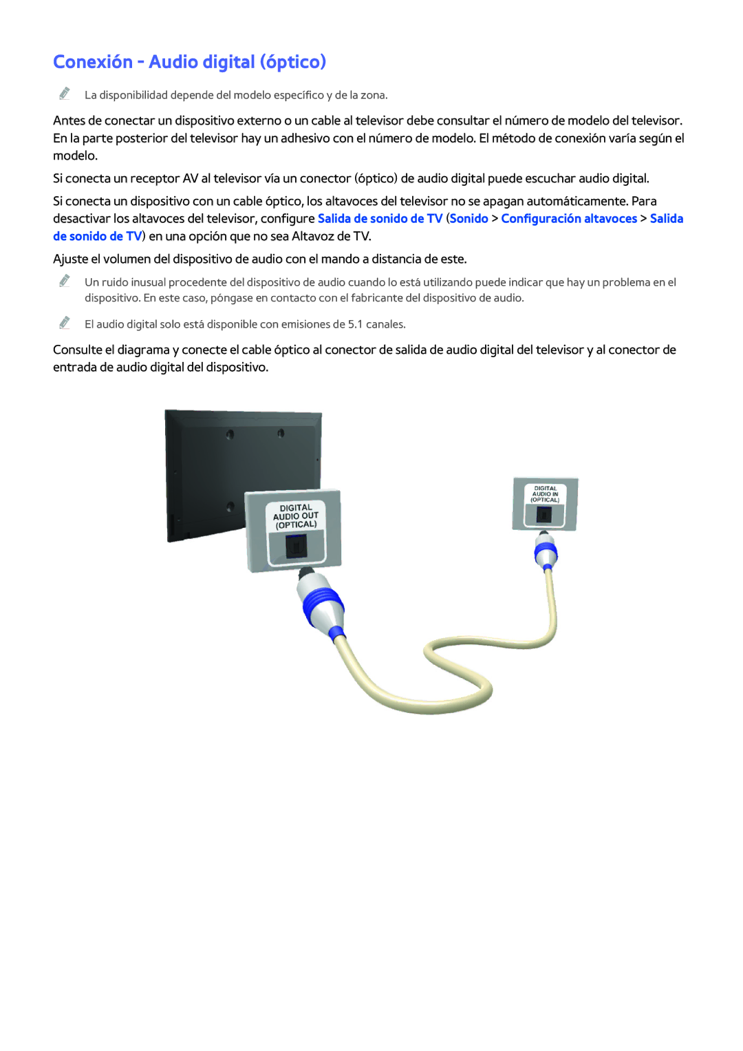 Samsung UE58H5203AWXXH, UE58J5270SSXZG, UE60H6203AWXXC, UE60H6203AWXXH, UE40H5203AWXXC manual Conexión Audio digital óptico 