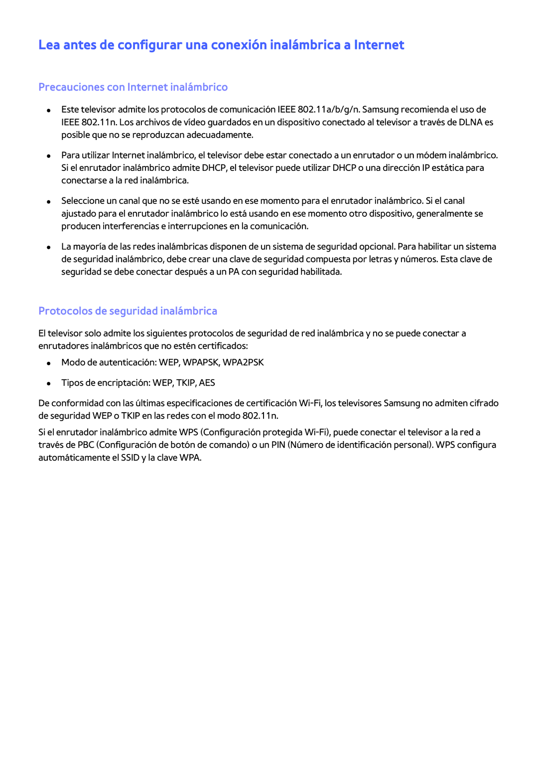 Samsung UE32H5303AWXXC Lea antes de configurar una conexión inalámbrica a Internet, Precauciones con Internet inalámbrico 