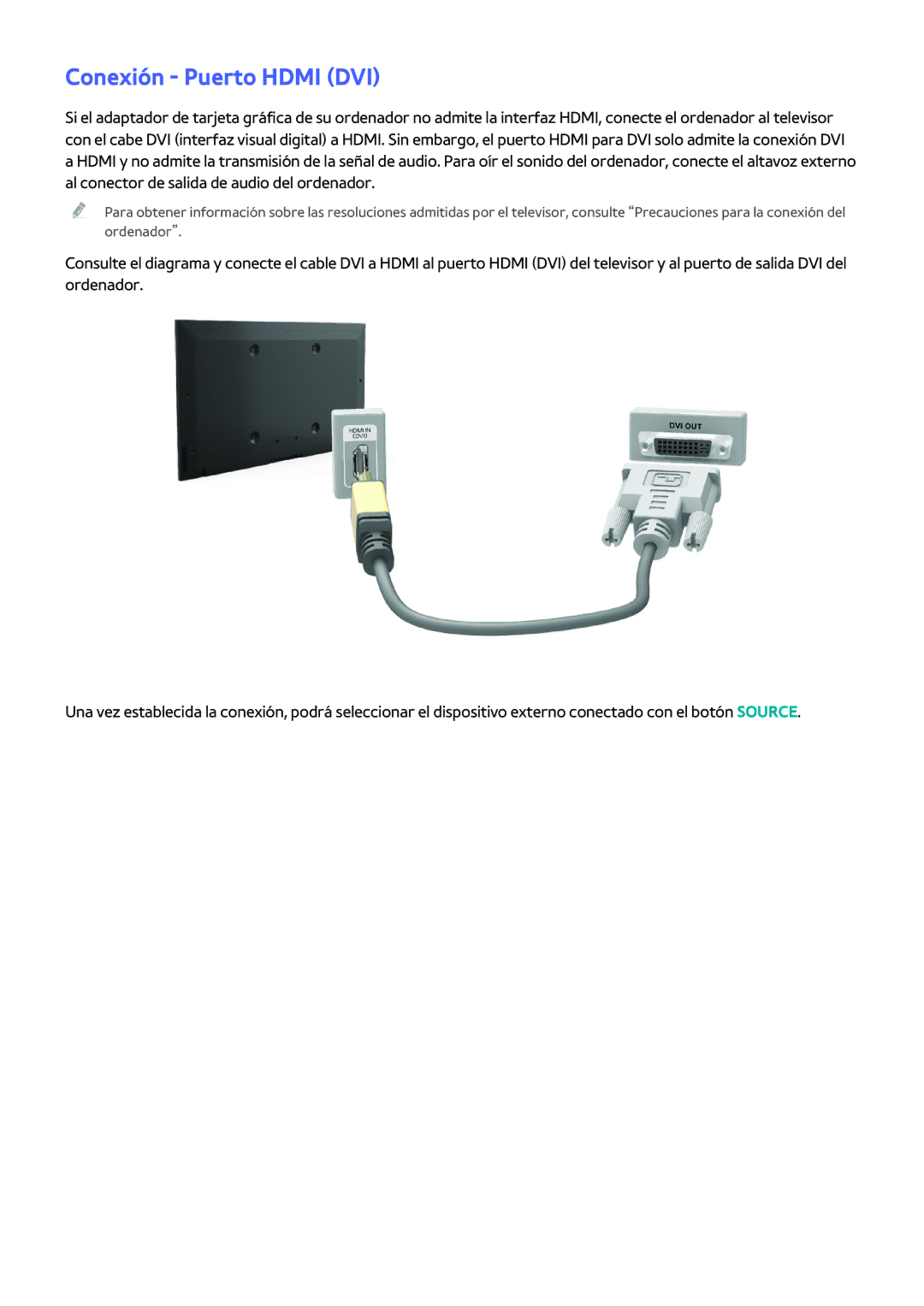 Samsung UE40H4203AWXXH, UE58J5270SSXZG, UE60H6203AWXXC, UE60H6203AWXXH, UE40H5203AWXXC manual Conexión Puerto Hdmi DVI 