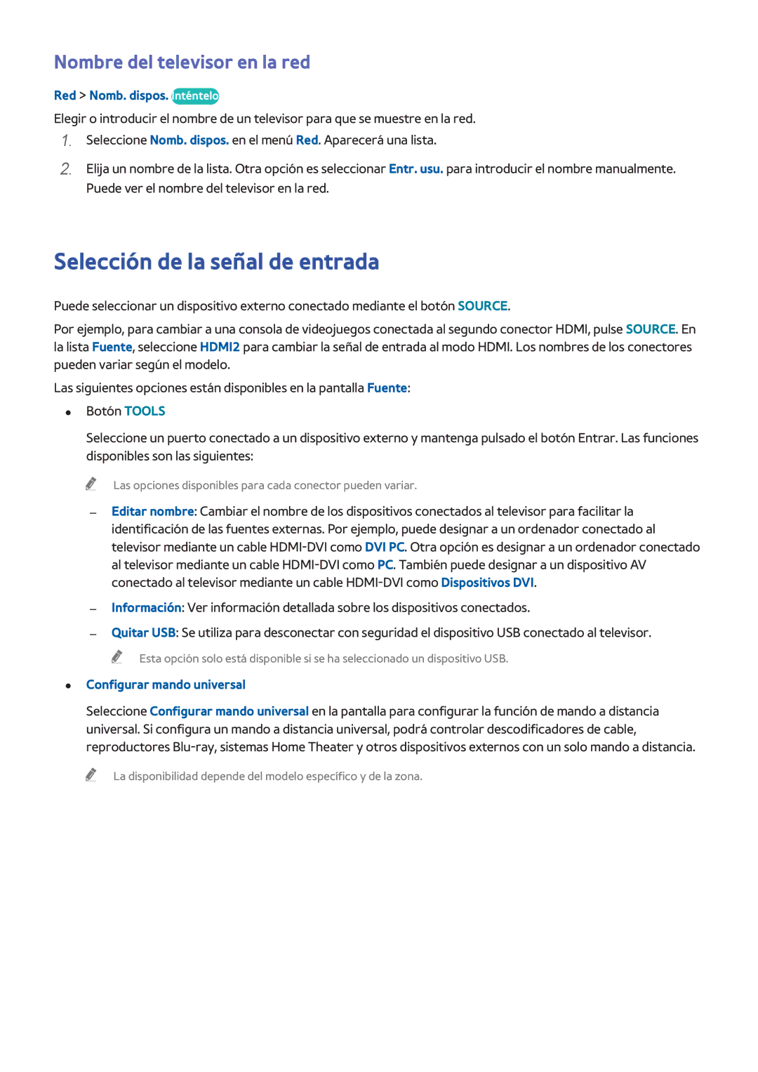 Samsung UE40H4203AWXXC manual Selección de la señal de entrada, Nombre del televisor en la red, Red Nomb. dispos. Inténtelo 