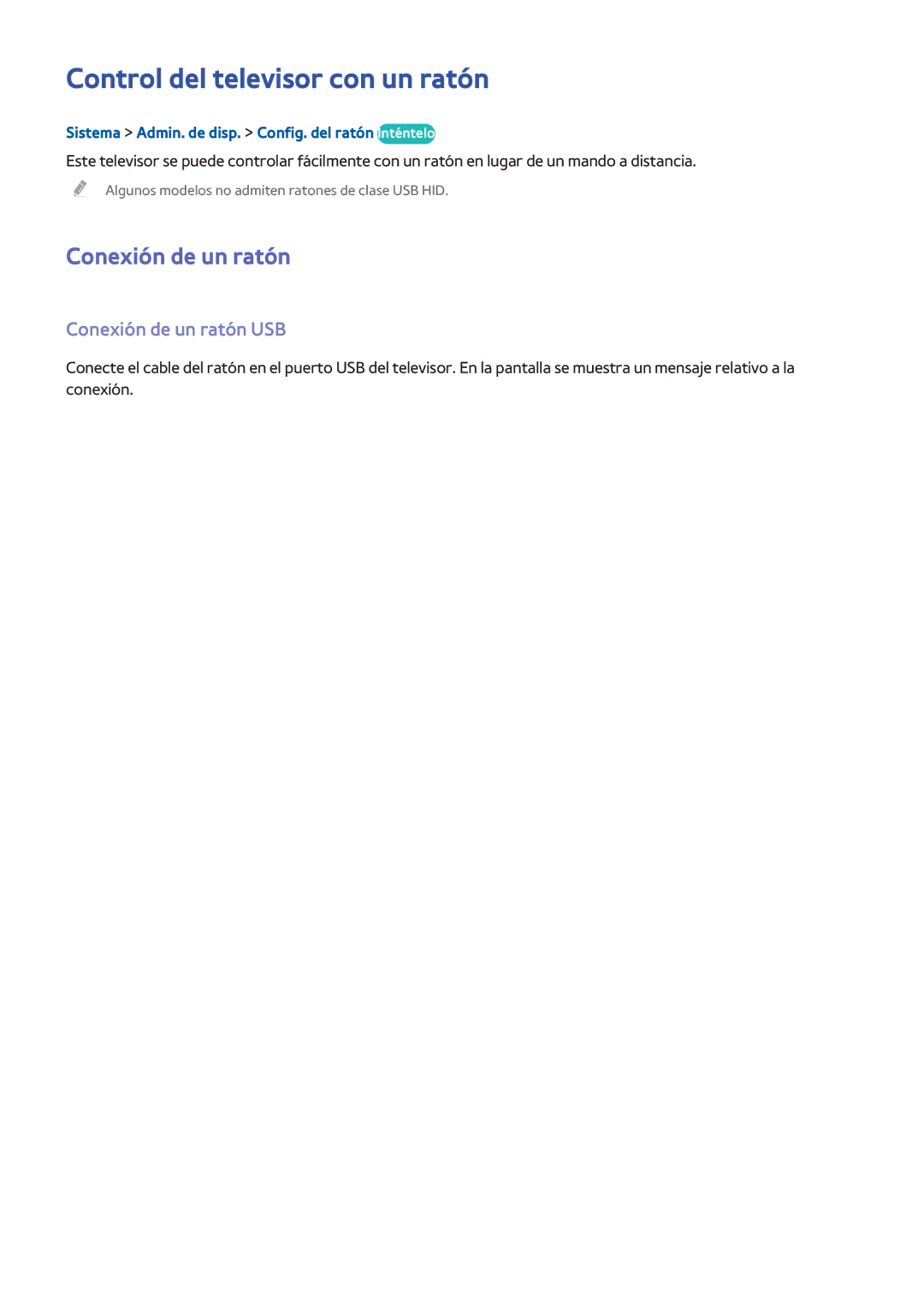 Samsung UE48H4203AWXXH, UE58J5270SSXZG, UE60H6203AWXXC Control del televisor con un ratón, Conexión de un ratón USB 