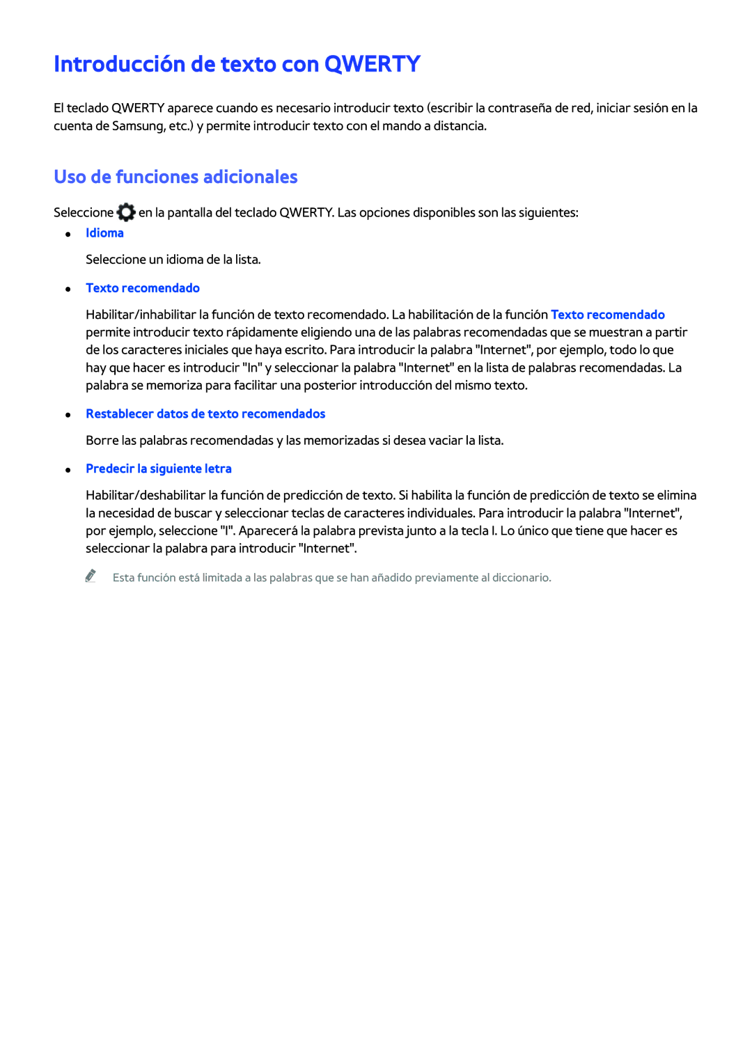 Samsung UE58H5203AWXXH, UE58J5270SSXZG, UE60H6203AWXXC manual Introducción de texto con Qwerty, Uso de funciones adicionales 