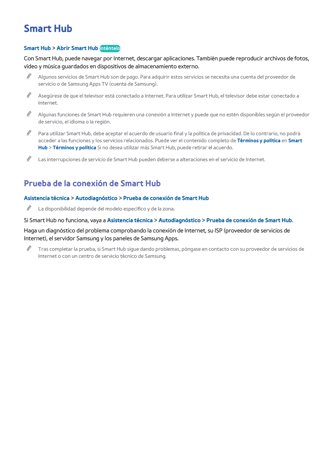 Samsung UE32H5303AWXXC, UE58J5270SSXZG manual Prueba de la conexión de Smart Hub, Smart Hub Abrir Smart Hub Inténtelo 