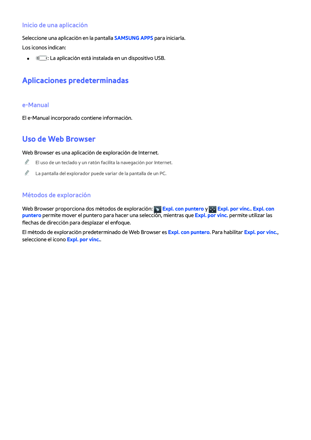 Samsung UA46H5303AKXKE, UE58J5270SSXZG Aplicaciones predeterminadas, Uso de Web Browser, Inicio de una aplicación, Manual 