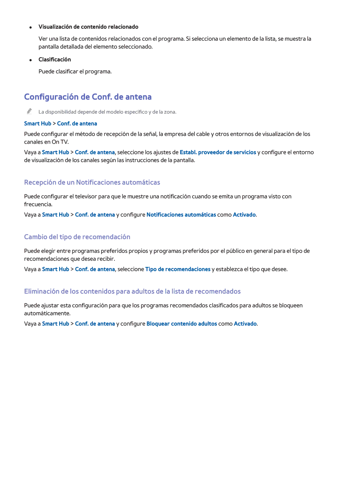 Samsung UE40H5303AWXXC, UE58J5270SSXZG manual Configuración de Conf. de antena, Recepción de un Notificaciones automáticas 