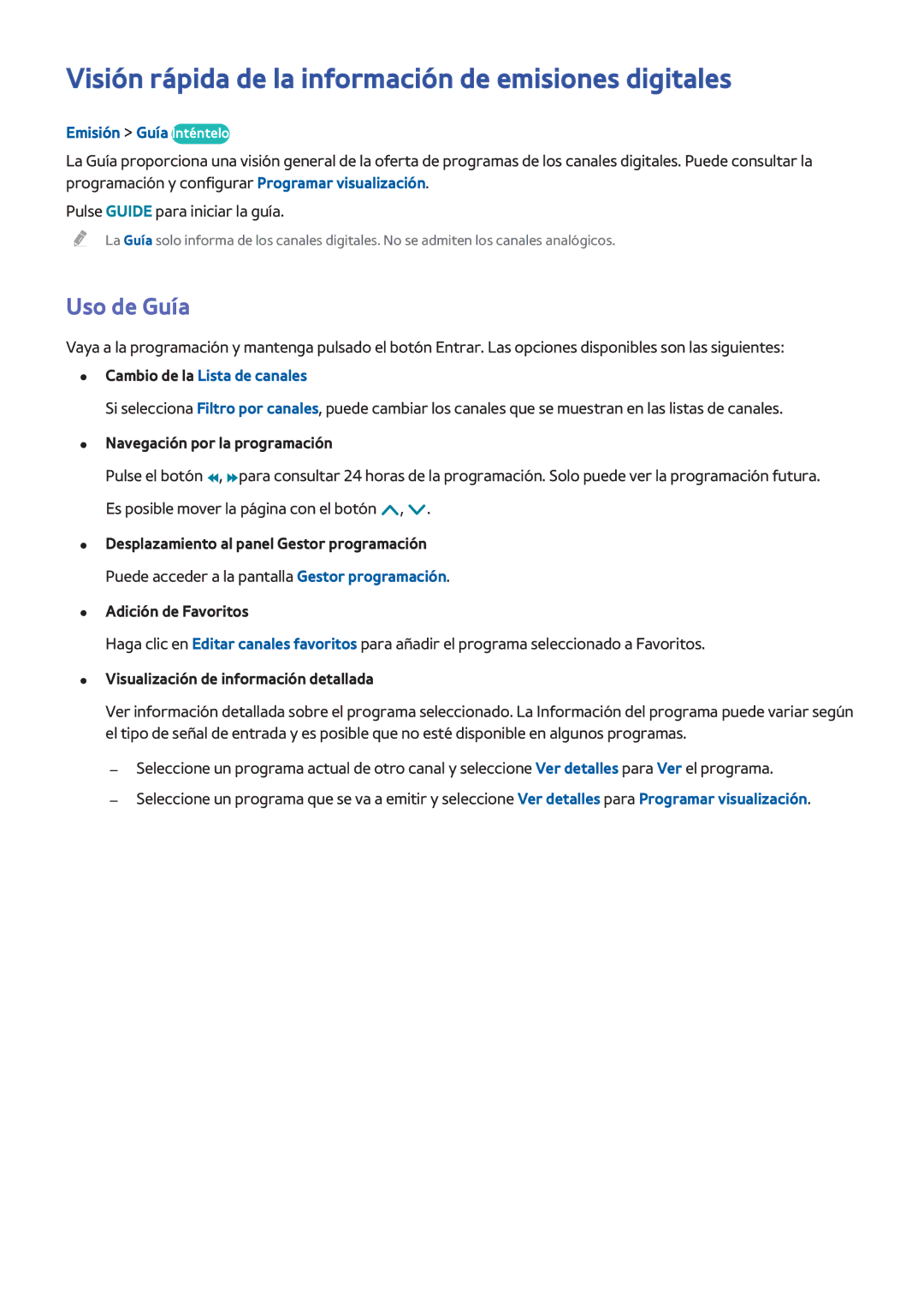 Samsung UA46H5303AKXKE manual Visión rápida de la información de emisiones digitales, Uso de Guía, Emisión Guía Inténtelo 