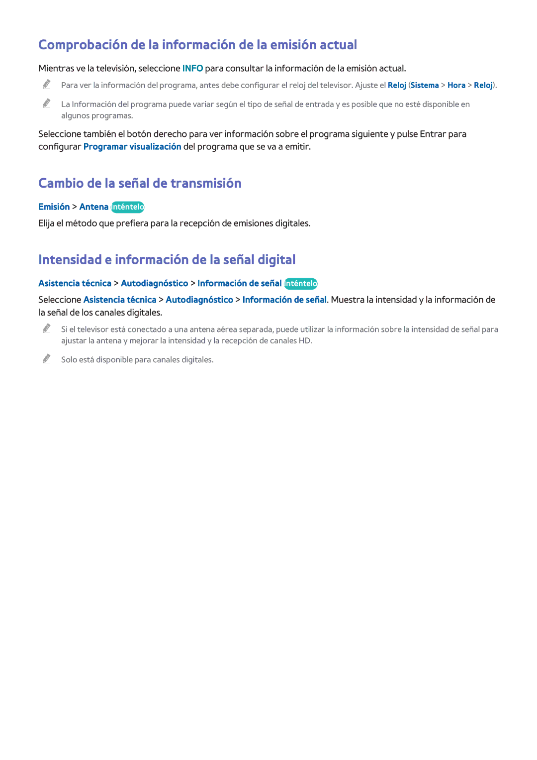 Samsung UE40H4203AWXXH manual Comprobación de la información de la emisión actual, Cambio de la señal de transmisión 