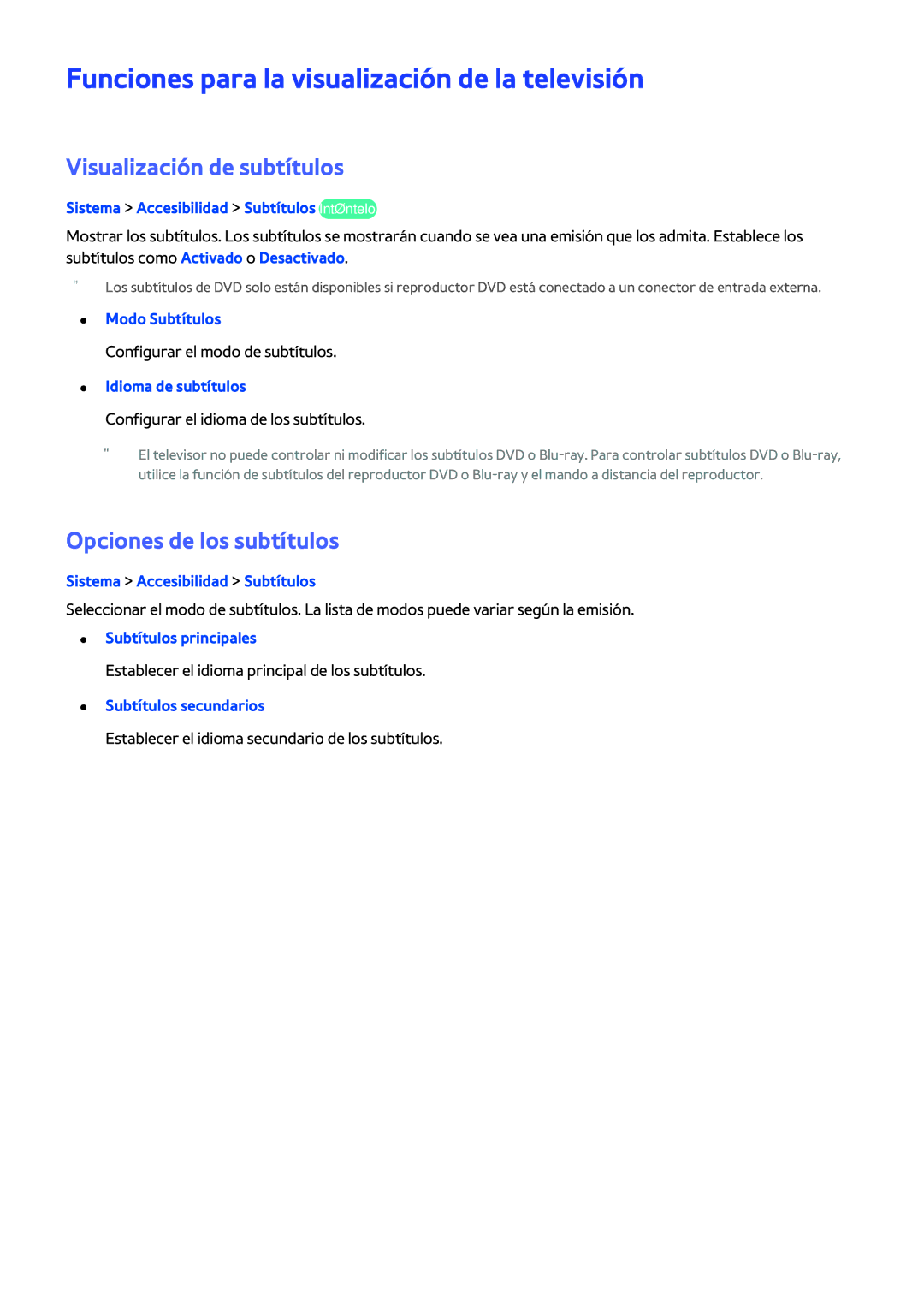 Samsung UE58H5203AWXXC, UE58J5270SSXZG manual Funciones para la visualización de la televisión, Visualización de subtítulos 