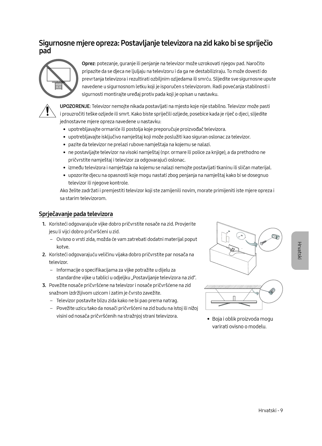 Samsung UE50MU6192UXXH, UE58MU6192UXXH, UE40MU6122KXXH, UE65MU6122KXXH, UE50MU6122KXXH manual Sprječavanje pada televizora 