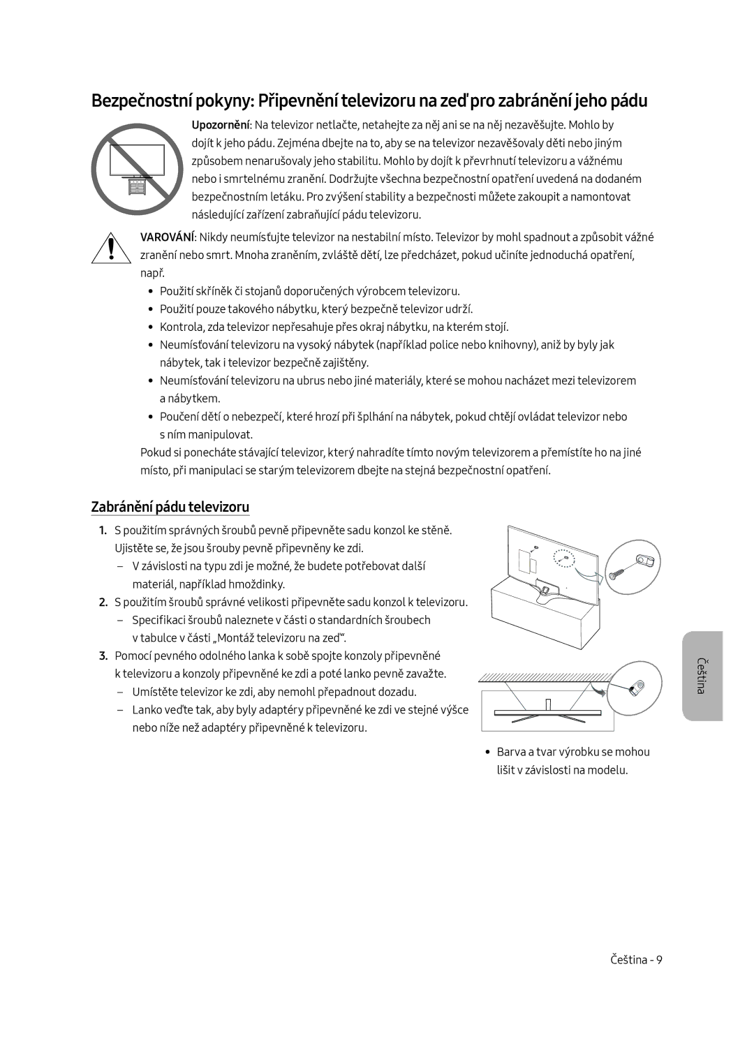 Samsung UE50MU6122KXXH, UE58MU6192UXXH, UE40MU6122KXXH, UE65MU6122KXXH, UE43MU6122KXXH manual Zabránění pádu televizoru 