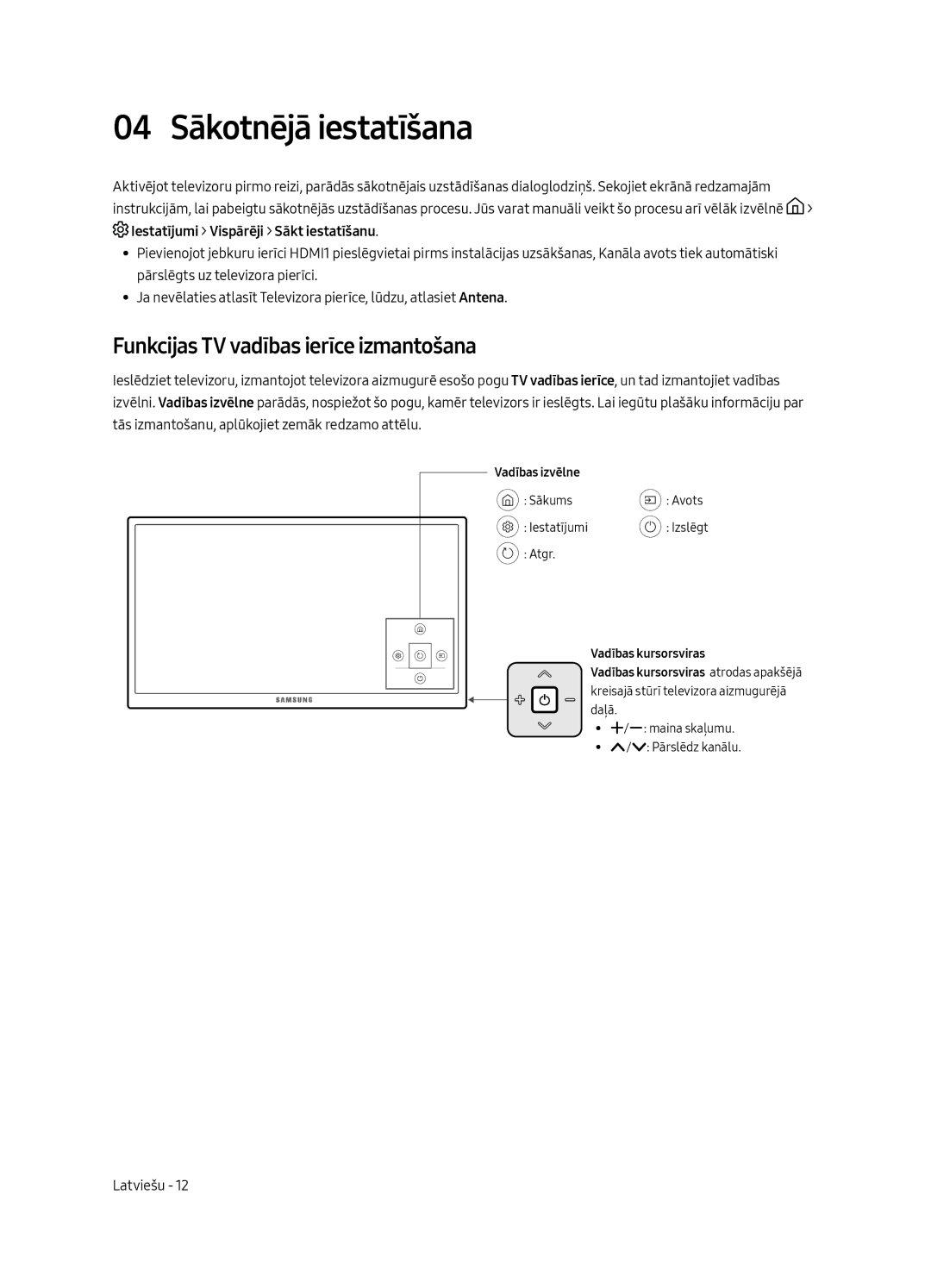 Samsung UE58MU6122KXXH, UE58MU6192UXXH, UE40MU6122KXXH 04 Sākotnējā iestatīšana, Funkcijas TV vadības ierīce izmantošana 