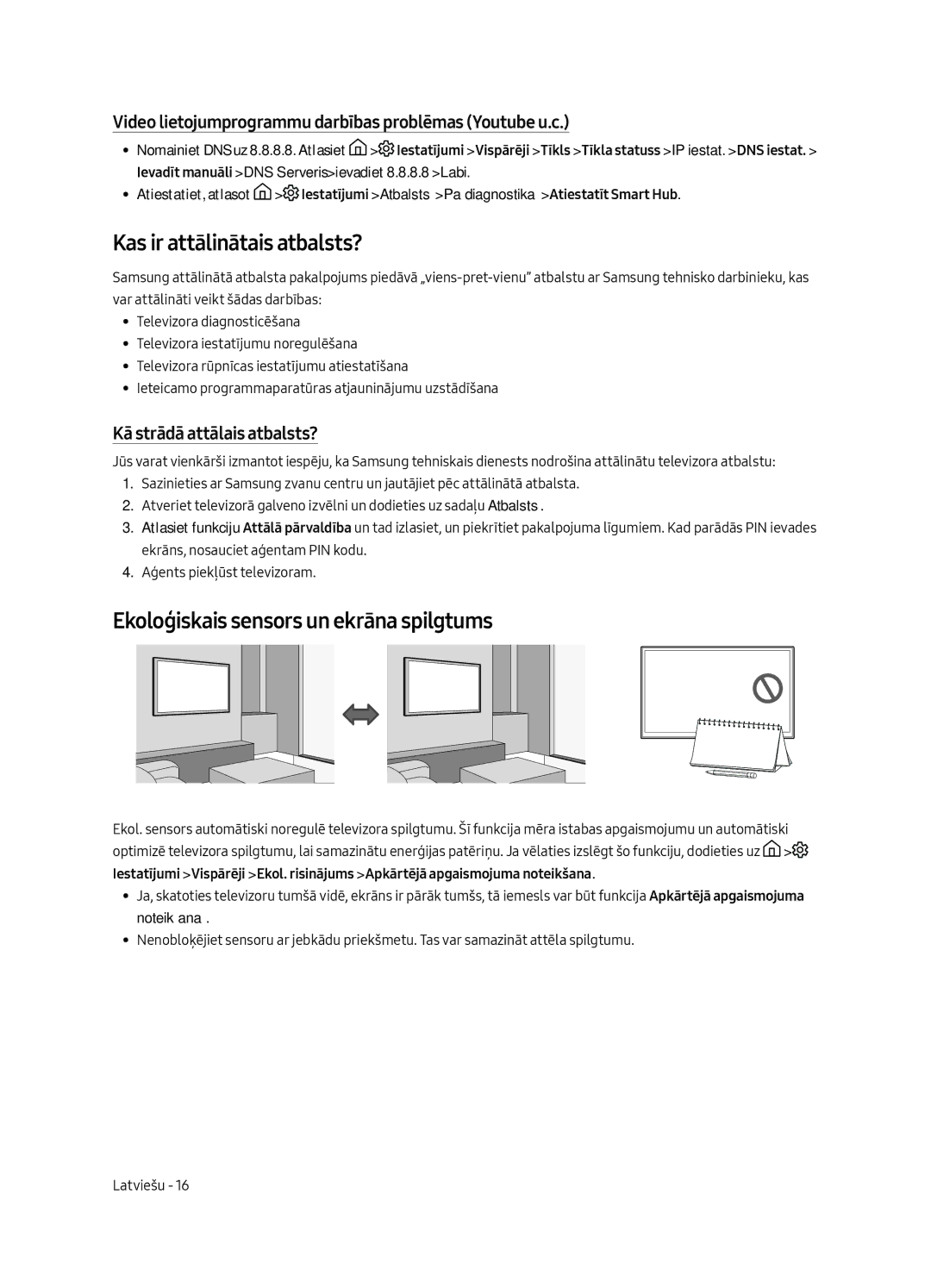 Samsung UE55MU6192UXXH, UE58MU6192UXXH manual Kas ir attālinātais atbalsts?, Ekoloģiskais sensors un ekrāna spilgtums 