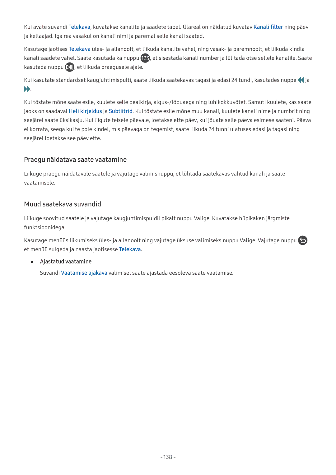 Samsung UE55MU8002TXXH, UE58MU6192UXXH, UE55MU7002TXXH manual Praegu näidatava saate vaatamine, Muud saatekava suvandid 