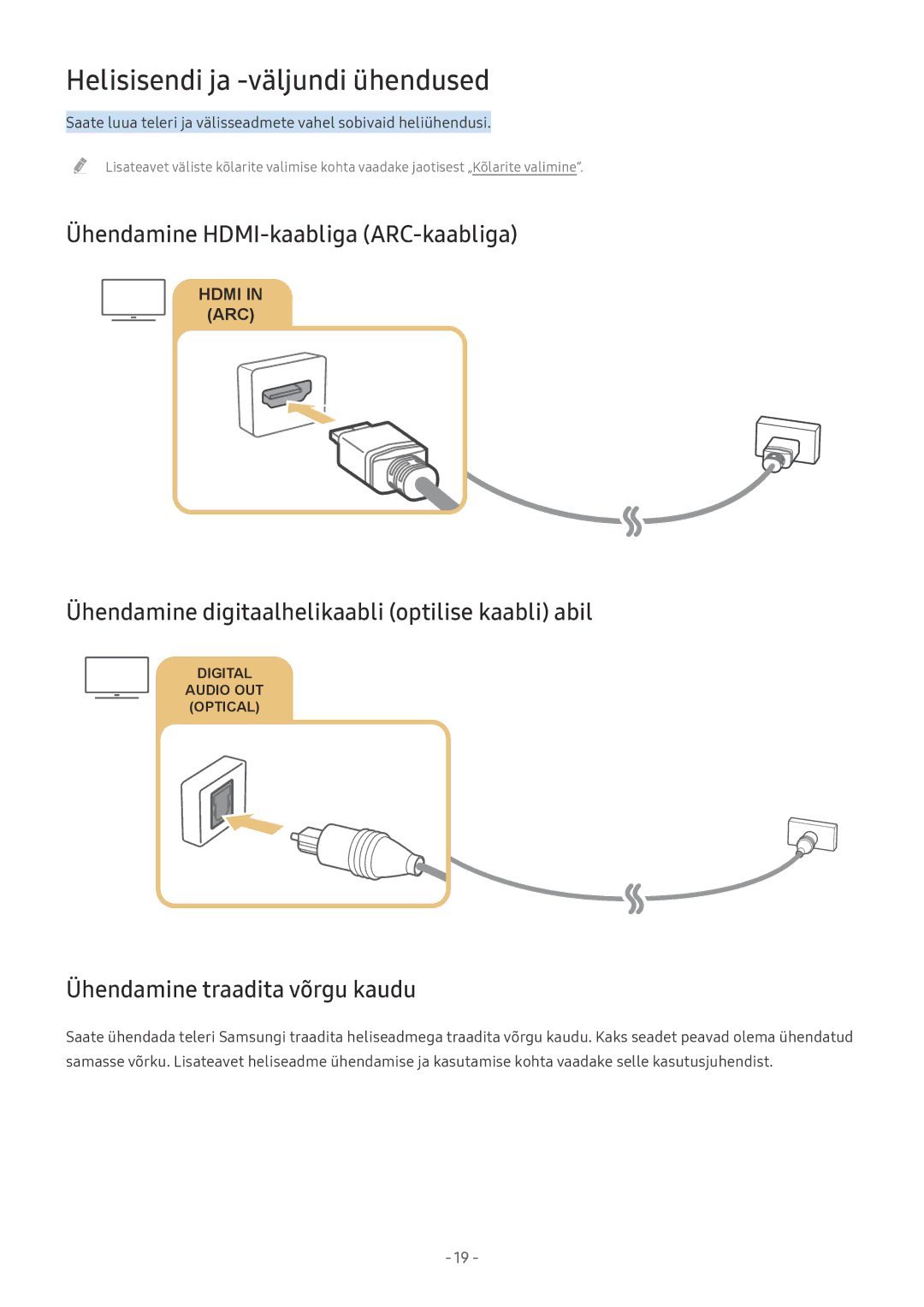 Samsung UE49MU6472UXXH, UE58MU6192UXXH manual Helisisendi ja -väljundi ühendused, Ühendamine HDMI-kaabliga ARC-kaabliga 