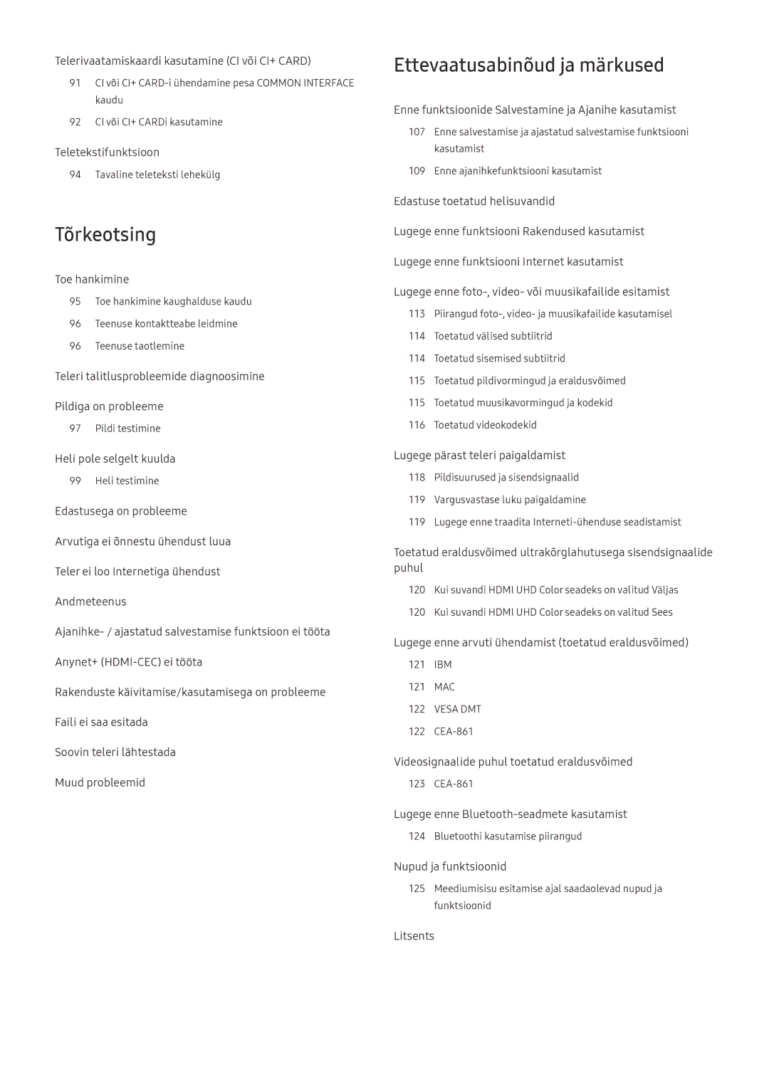 Samsung UE65MU8002TXXH, UE58MU6192UXXH, UE55MU7002TXXH, UE40MU6402UXXH manual Tõrkeotsing, Ettevaatusabinõud ja märkused 