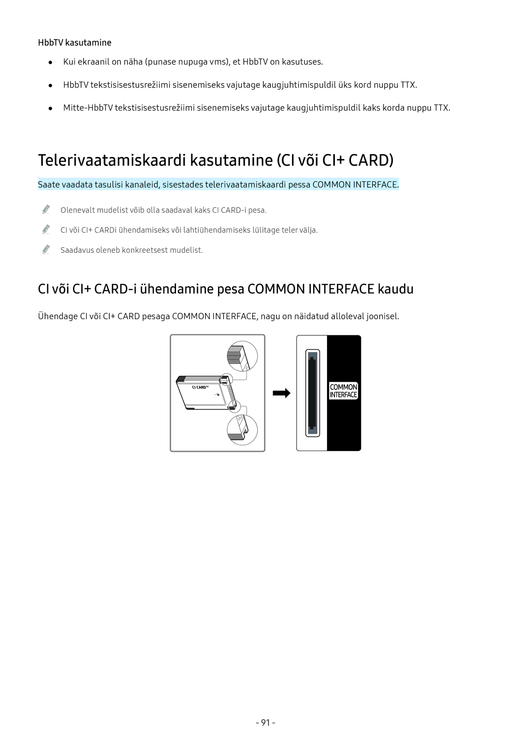 Samsung UE40MU6172UXXH, UE58MU6192UXXH, UE55MU7002TXXH, UE40MU6402UXXH manual Telerivaatamiskaardi kasutamine CI või CI+ Card 