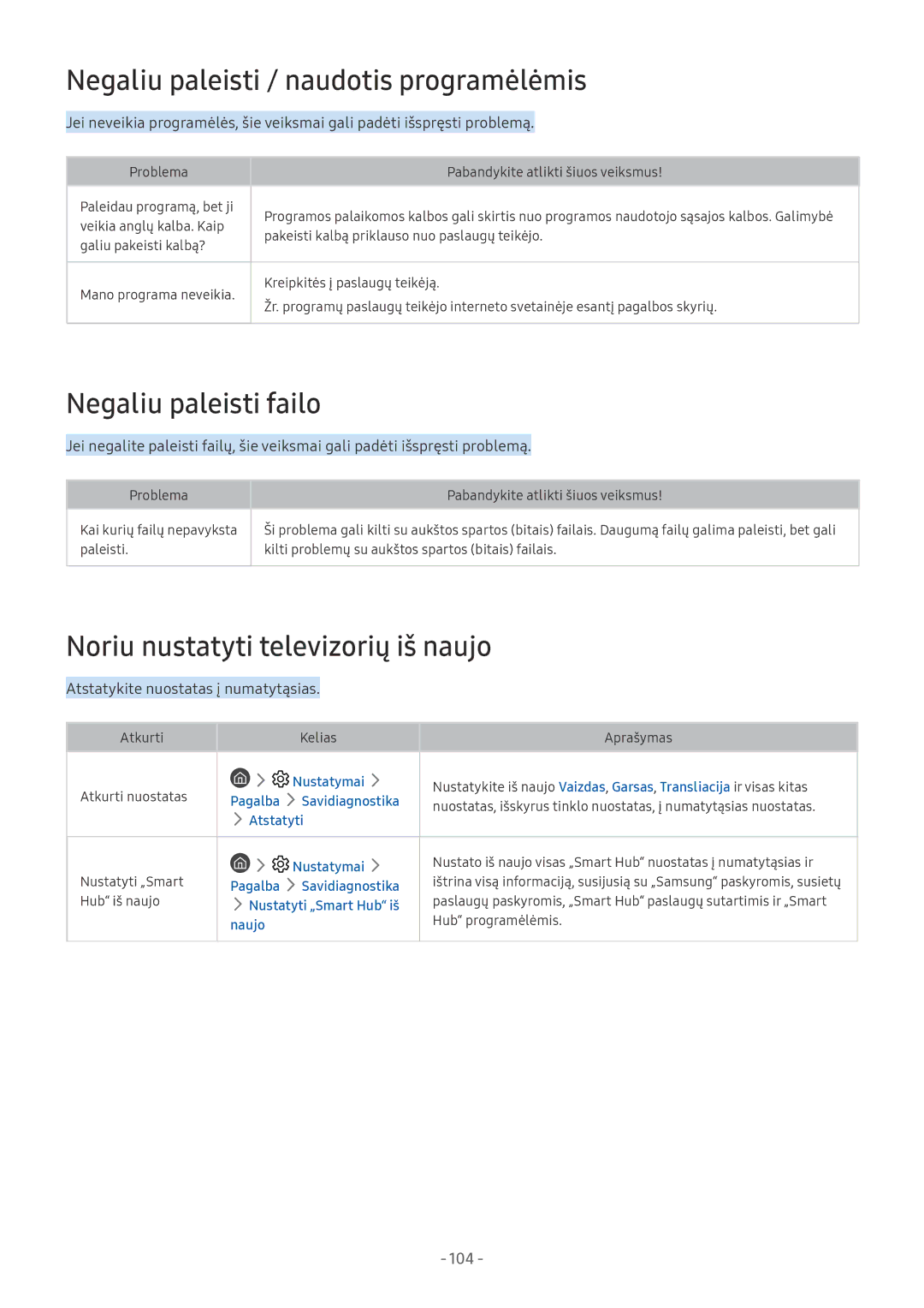 Samsung QE65Q6FAMTXXH, UE58MU6192UXXH, UE55MU7002TXXH Negaliu paleisti / naudotis programėlėmis, Negaliu paleisti failo 