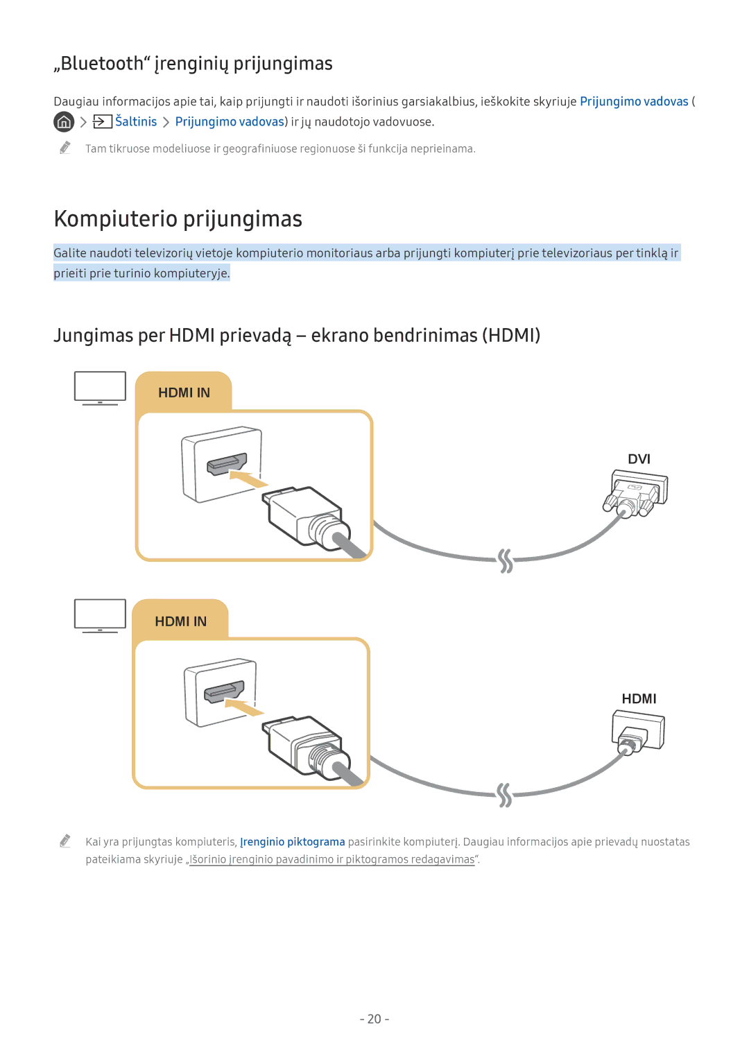 Samsung UE43MU6172UXXH, UE58MU6192UXXH, UE55MU7002TXXH manual Kompiuterio prijungimas, „Bluetooth įrenginių prijungimas 