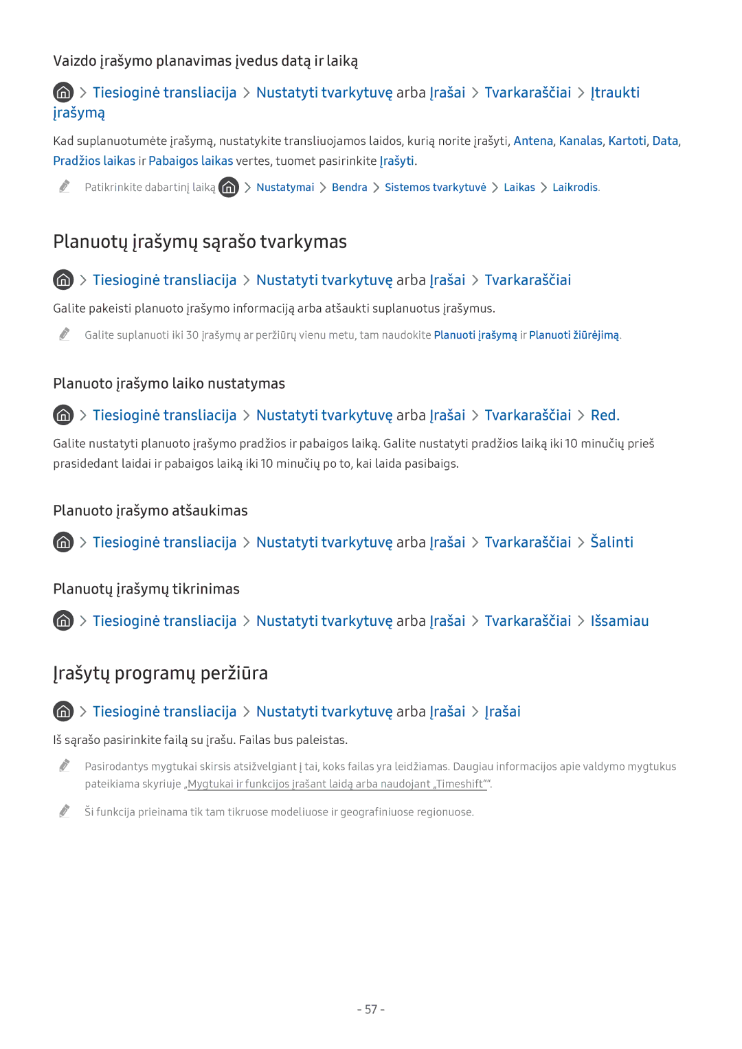 Samsung UE40MU6402UXXH, UE58MU6192UXXH, UE55MU7002TXXH manual Planuotų įrašymų sąrašo tvarkymas, Įrašytų programų peržiūra 