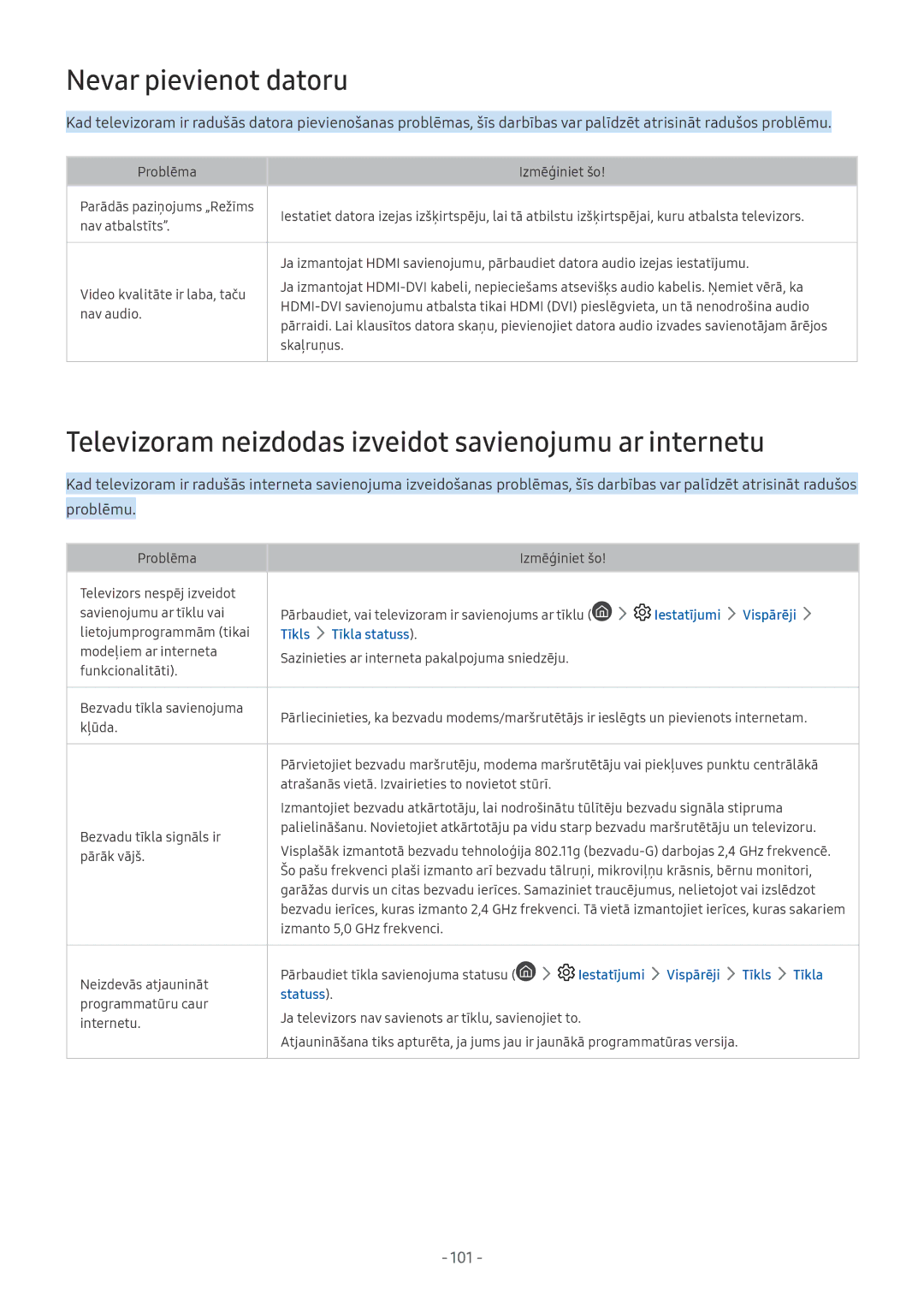 Samsung UE49MU9002TXXH, UE58MU6192UXXH Nevar pievienot datoru, Televizoram neizdodas izveidot savienojumu ar internetu 