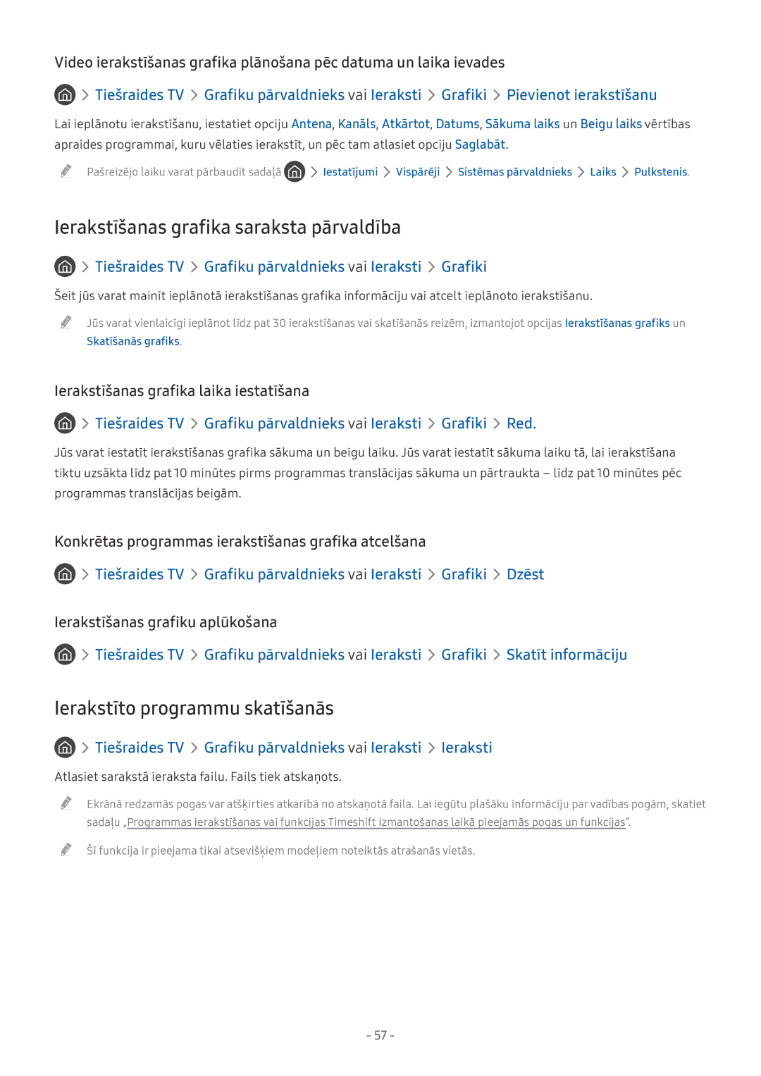 Samsung UE40MU6402UXXH, UE58MU6192UXXH manual Ierakstīšanas grafika saraksta pārvaldība, Ierakstīto programmu skatīšanās 