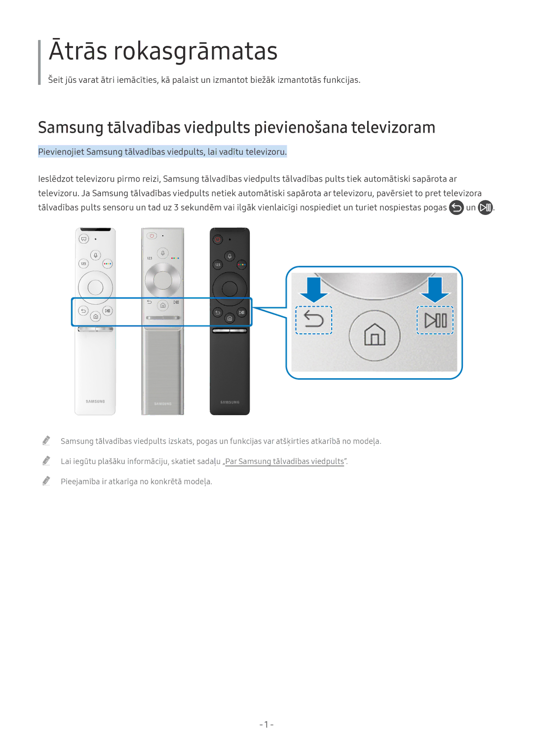 Samsung UE50MU6172UXXH, UE58MU6192UXXH manual Ātrās rokasgrāmatas, Samsung tālvadības viedpults pievienošana televizoram 