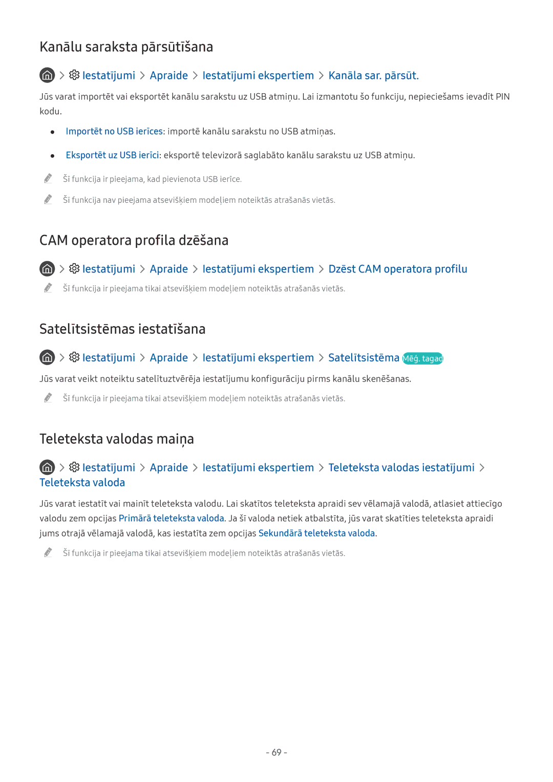 Samsung UE65MU9002TXXH manual Kanālu saraksta pārsūtīšana, CAM operatora profila dzēšana, Satelītsistēmas iestatīšana 