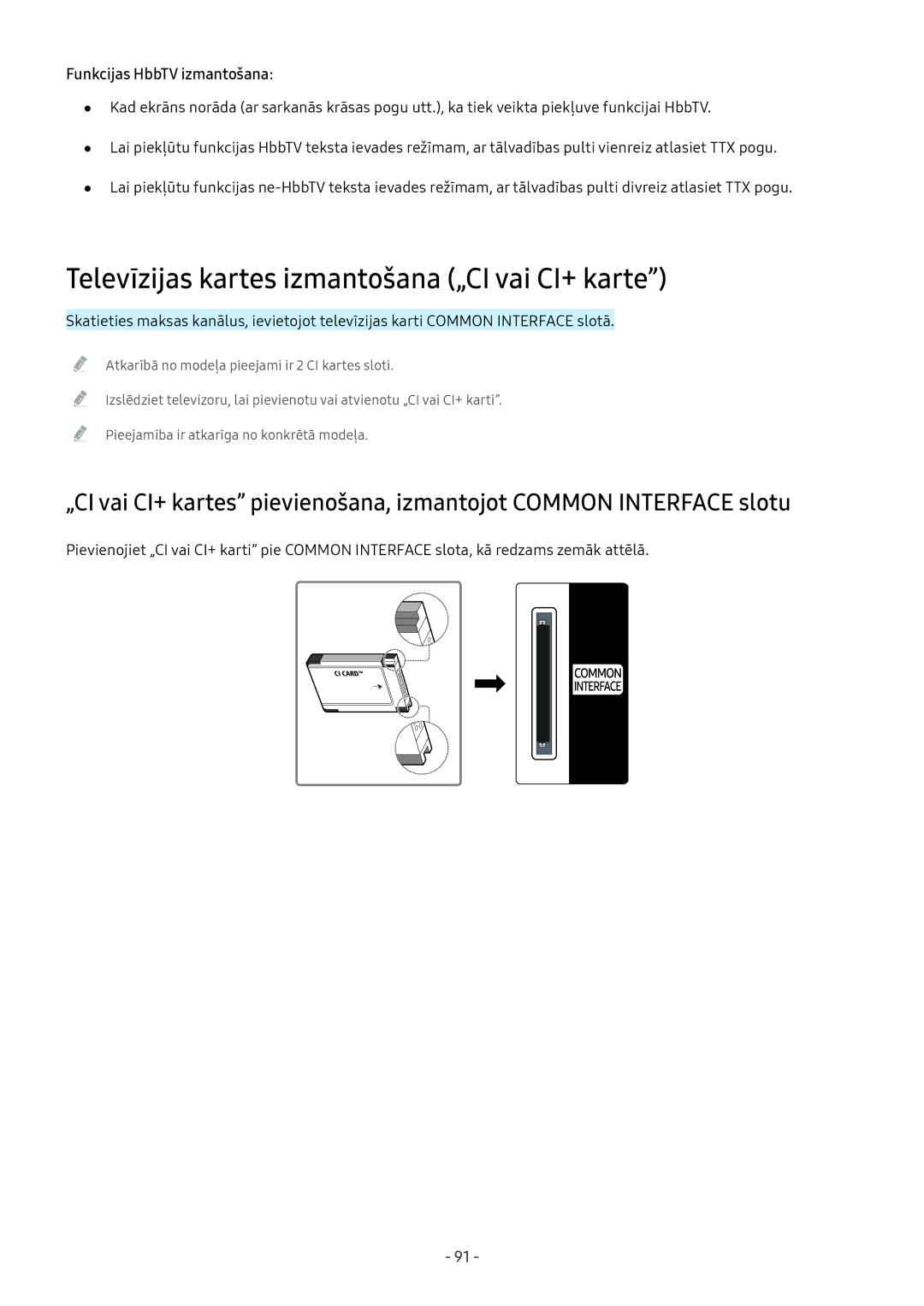 Samsung UE40MU6172UXXH, UE58MU6192UXXH manual Televīzijas kartes izmantošana „CI vai CI+ karte, Funkcijas HbbTV izmantošana 