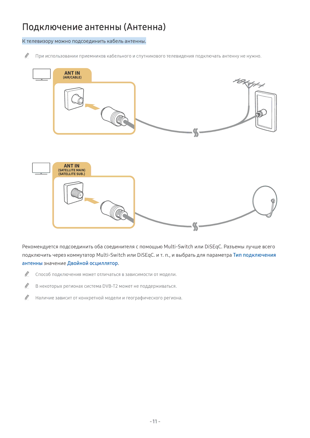 Samsung UE43MU6122KXXH, UE58MU6192UXXH, UE55MU7002TXXH Подключение антенны Антенна, Антенны значение Двойной осциллятор 