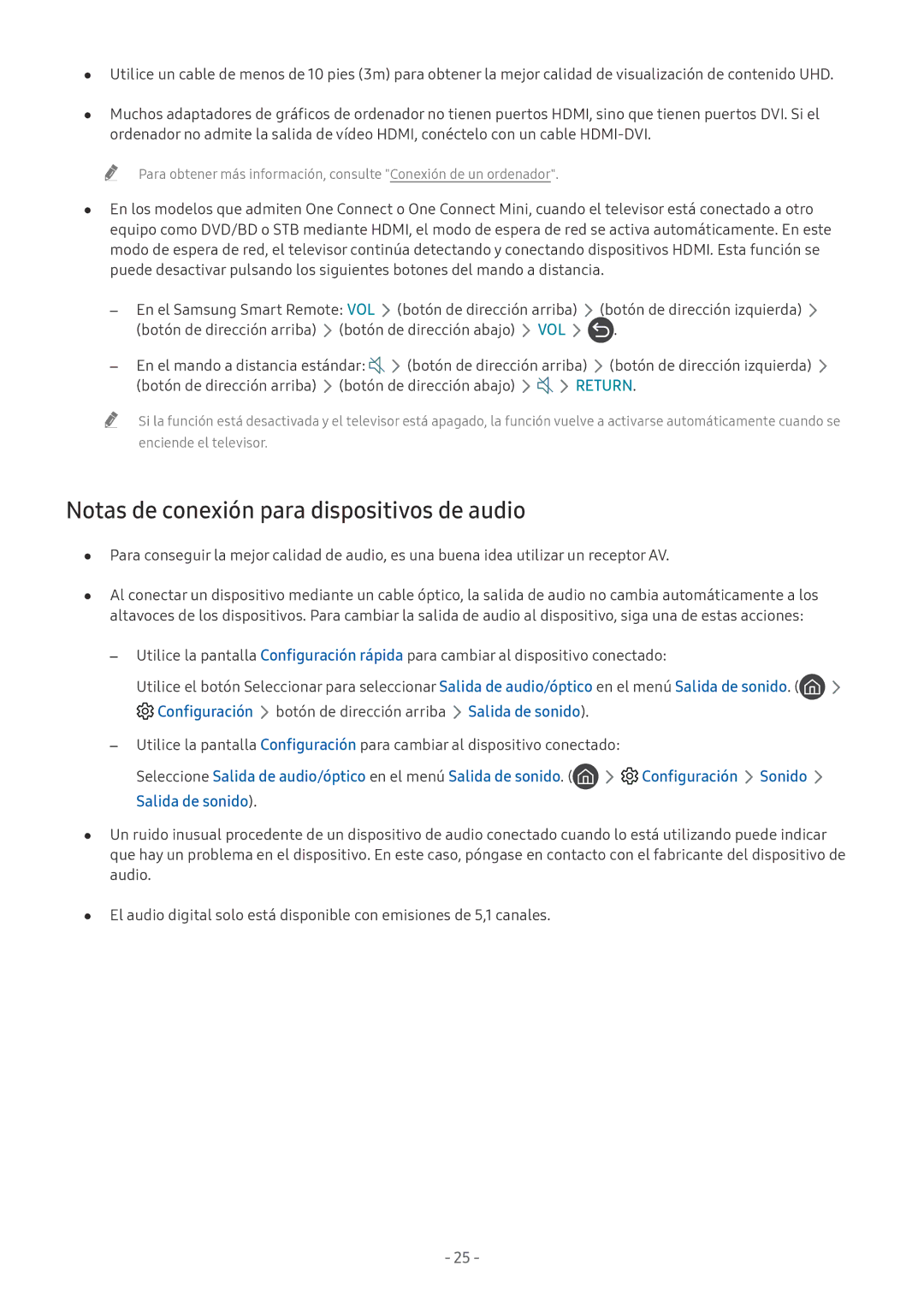 Samsung UE55MU6645UXXC, UE58MU6199UXZG, UE65MU6470UXZG, UE75MU6170UXZG manual Notas de conexión para dispositivos de audio 